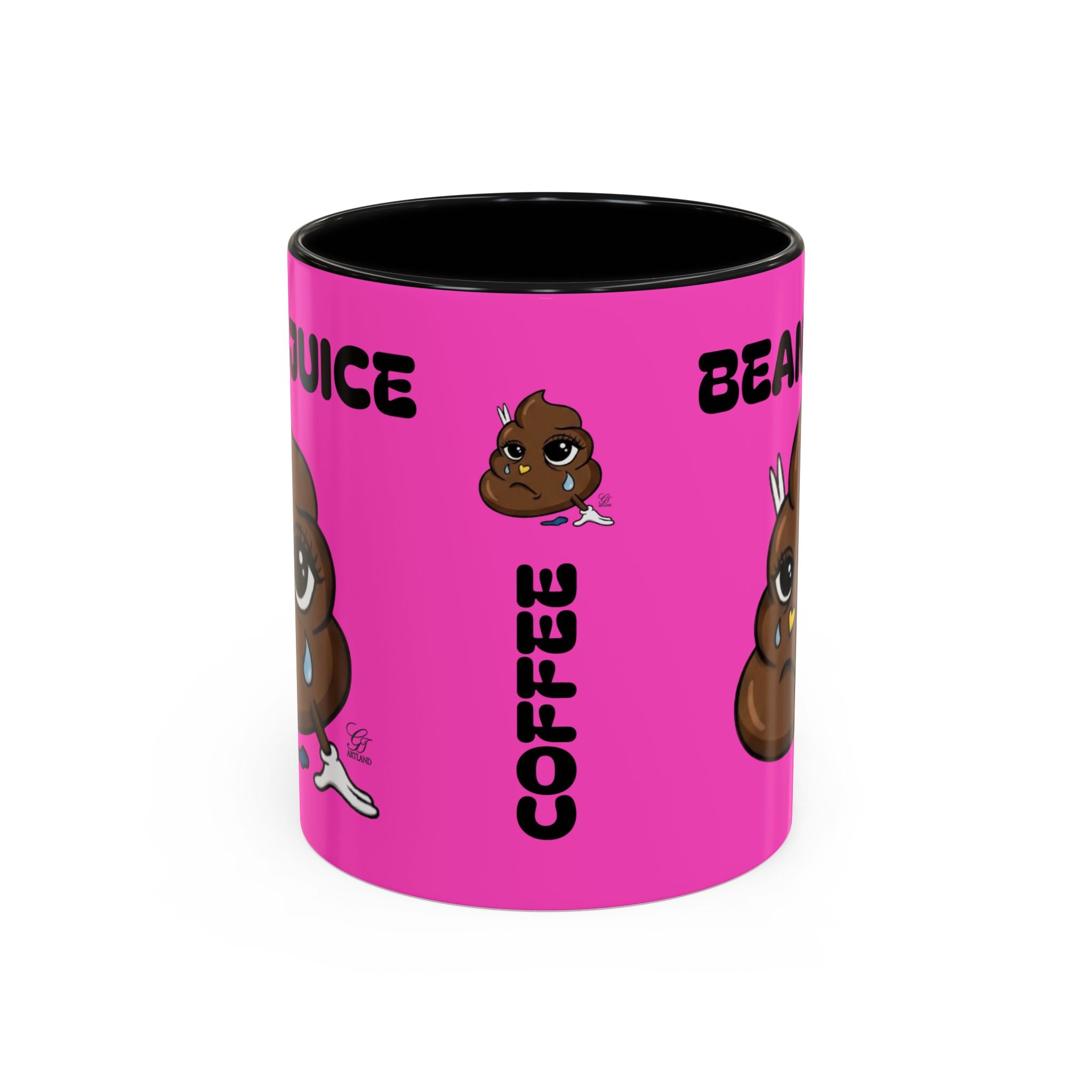 Bean Juice Coffee Mug — Funny Pink Accent Mug with Cute Poop Emoji Design (11/15oz) by GT Artland