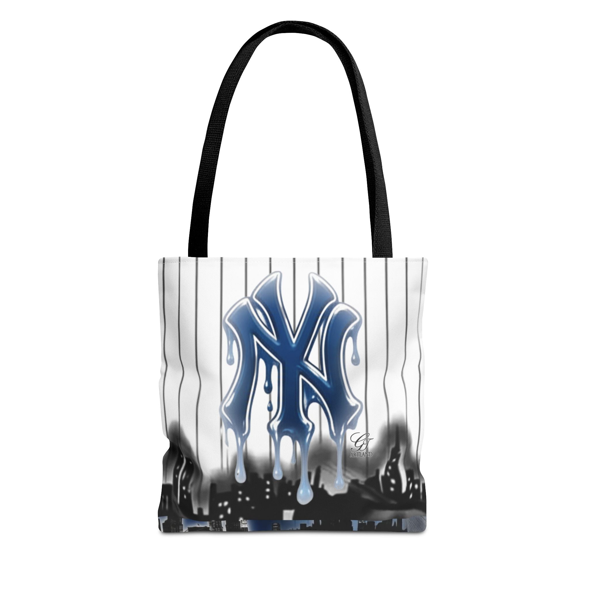 City NYC Drip Personalized Any Name Any Number Tote Bag — Custom Name Pinstripe NYC Design by GT Artland