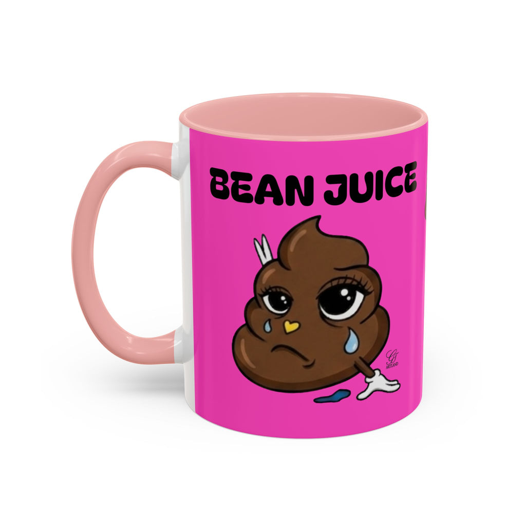 Bean Juice Coffee Mug — Funny Pink Accent Mug with Cute Poop Emoji Design (11/15oz) by GT Artland