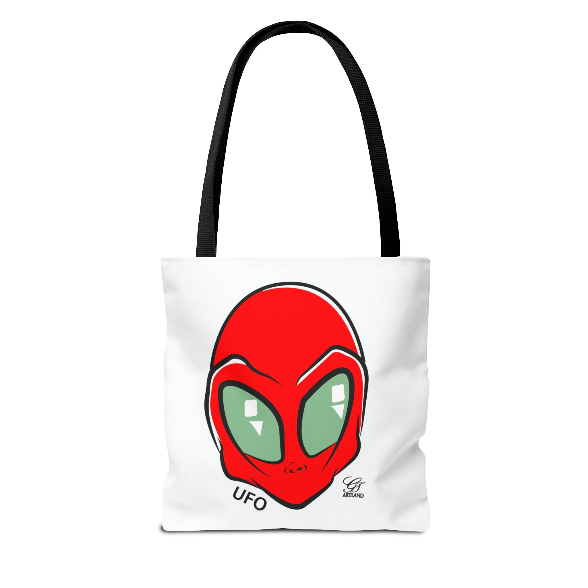 Alien UFO Tote Bag — Red Alien Head Graphic Beach & Market Tote by GT Artland
