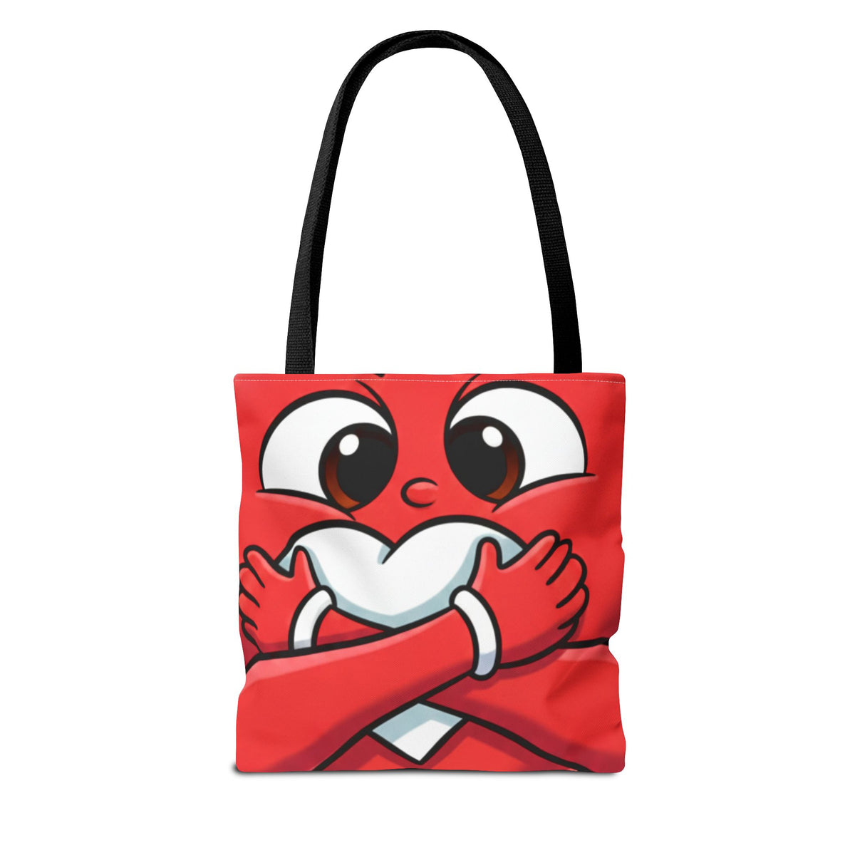 Red Heart Hug Cartoon Tote | Cute Emoticon Love Illustration by GT Artland