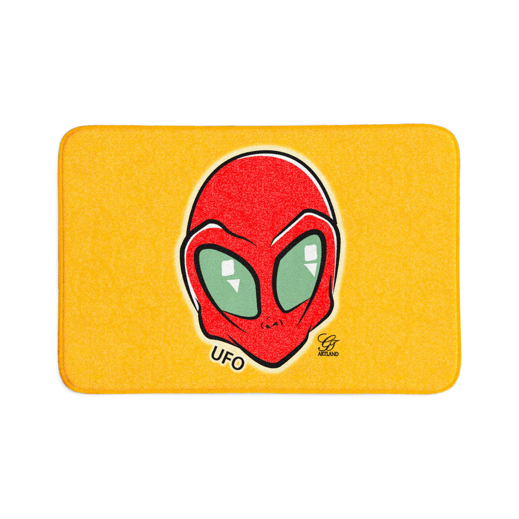 Blood Red UFO Alien with Golden Background Designer 3-Piece Bath Mat Set by GT Artland