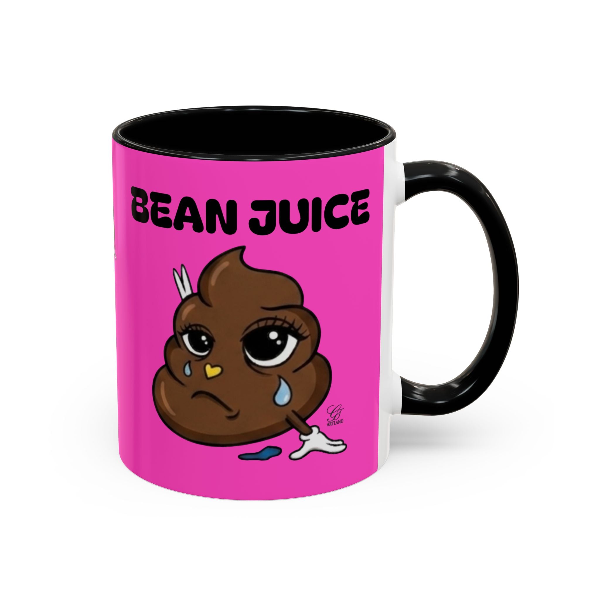 Bean Juice Coffee Mug — Funny Pink Accent Mug with Cute Poop Emoji Design (11/15oz) by GT Artland