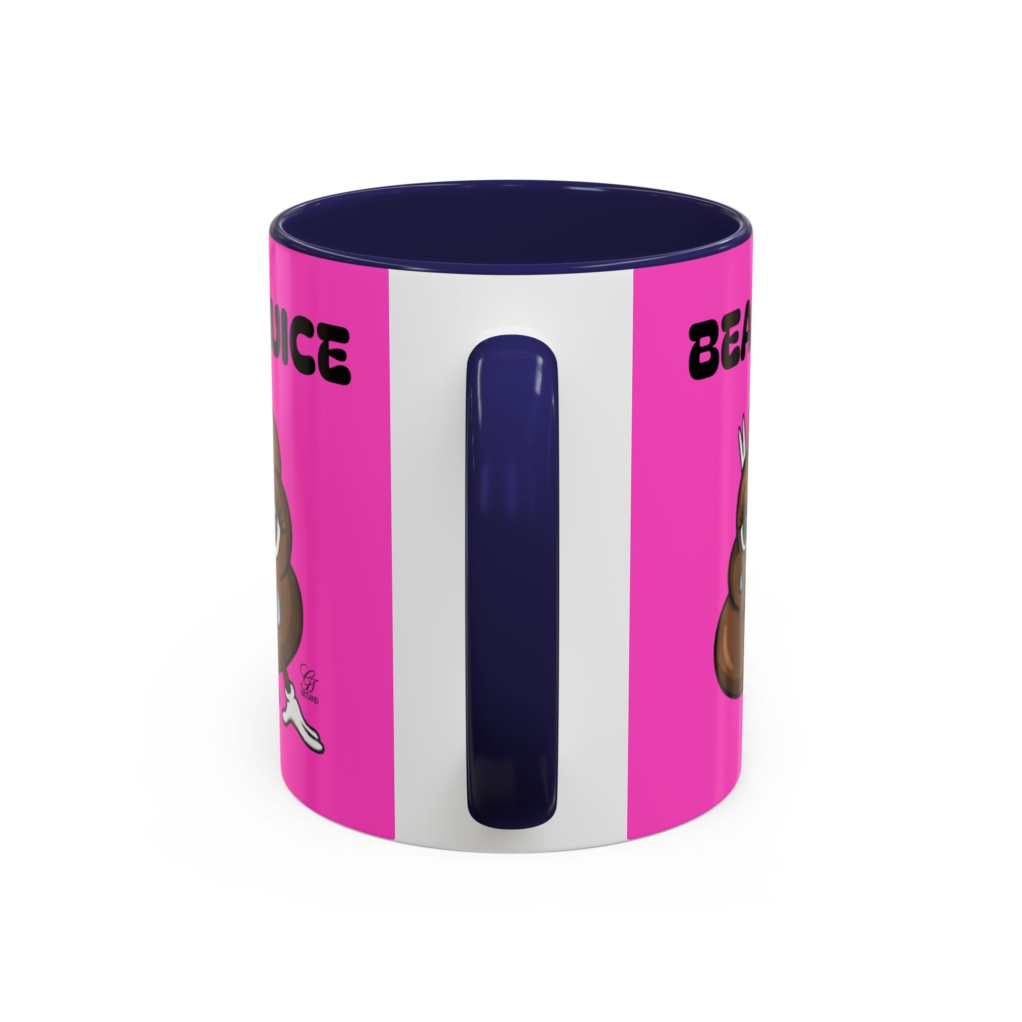 Bean Juice Coffee Mug — Funny Pink Accent Mug with Cute Poop Emoji Design (11/15oz) by GT Artland