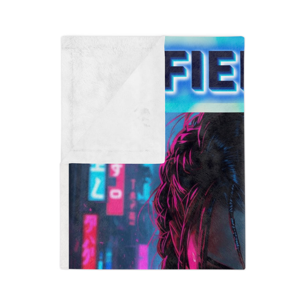 Neon Cyberpunk "Fierce" Female Velveteen Blanket | Fierce Retro Futuristic Art