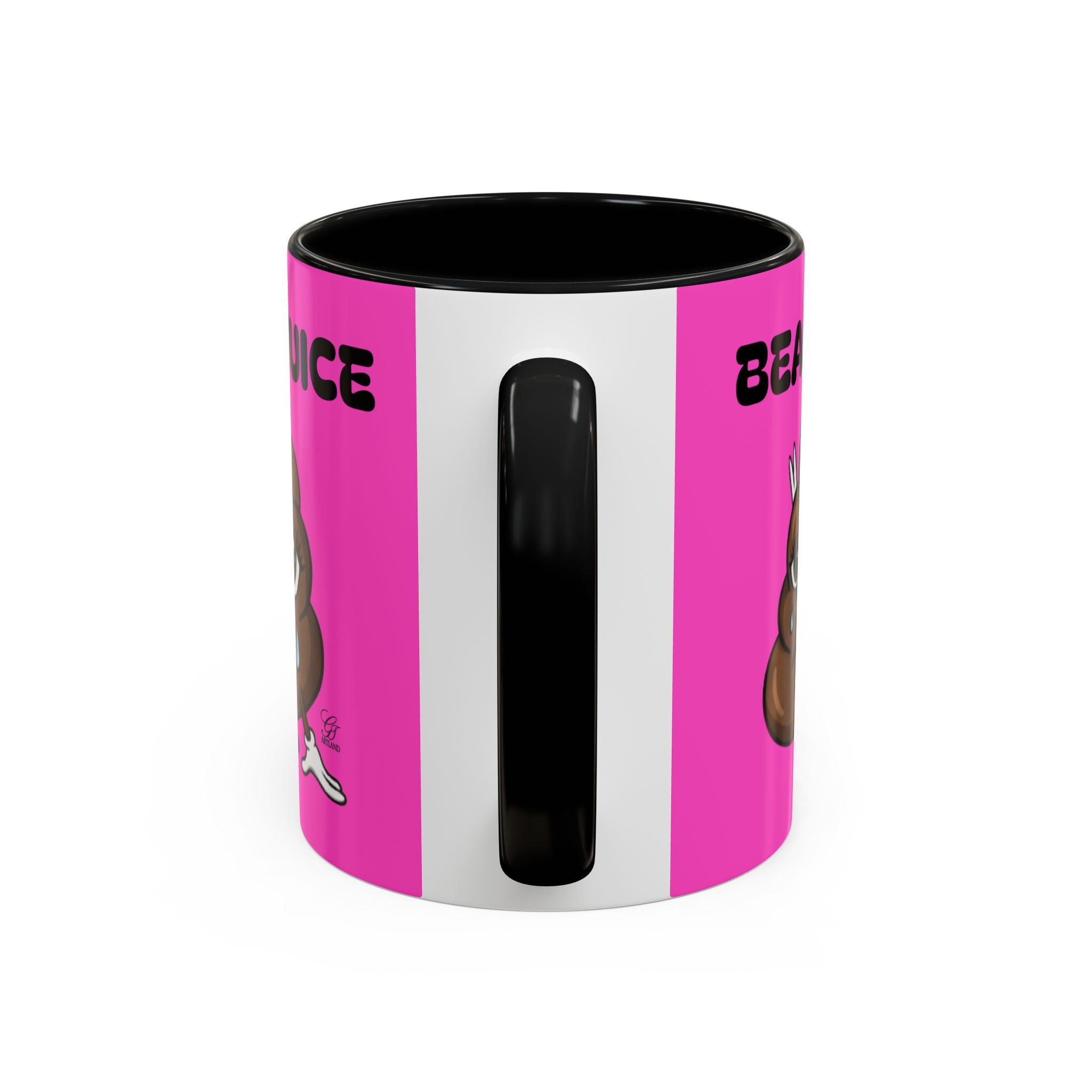 Bean Juice Coffee Mug — Funny Pink Accent Mug with Cute Poop Emoji Design (11/15oz) by GT Artland