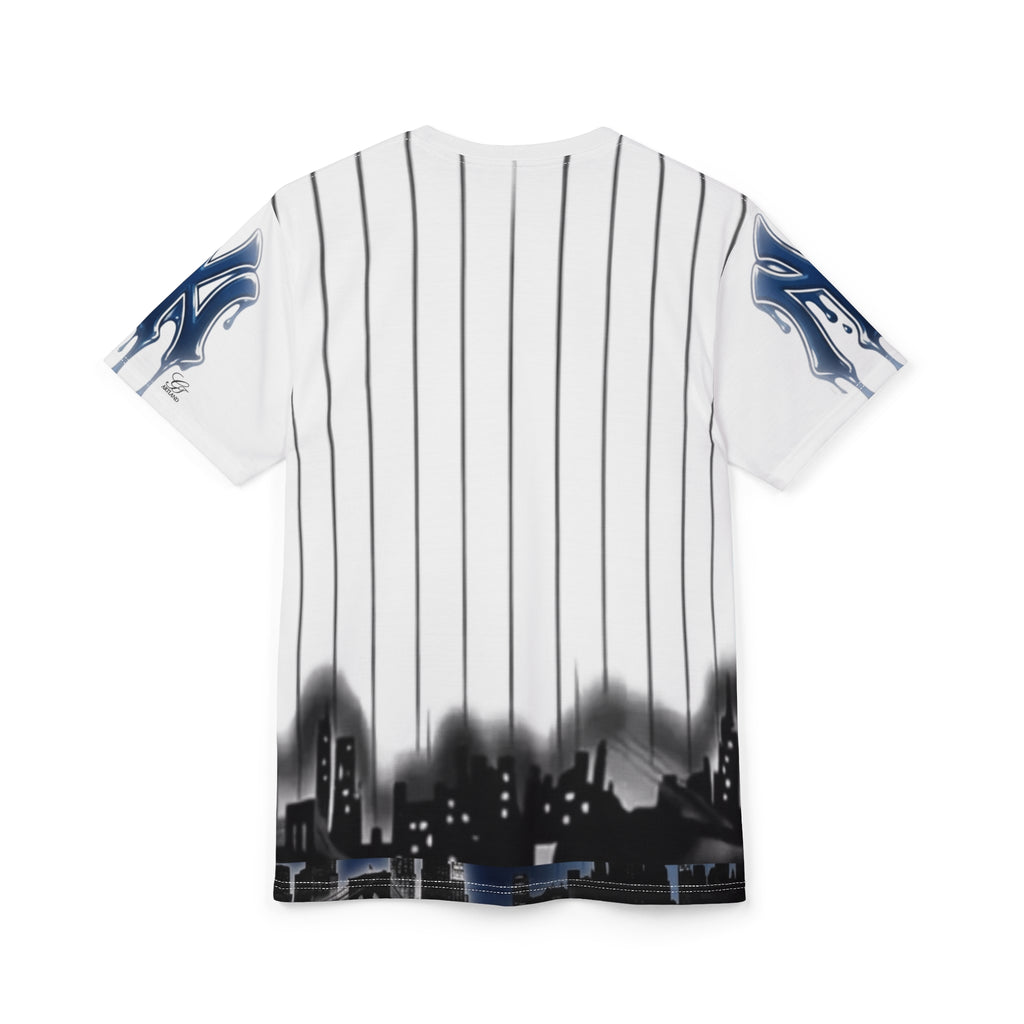 yank drip NYC style graffiti designer airbrush Lettering Tee | Baseball Pinstripe Shirt by GT Artland