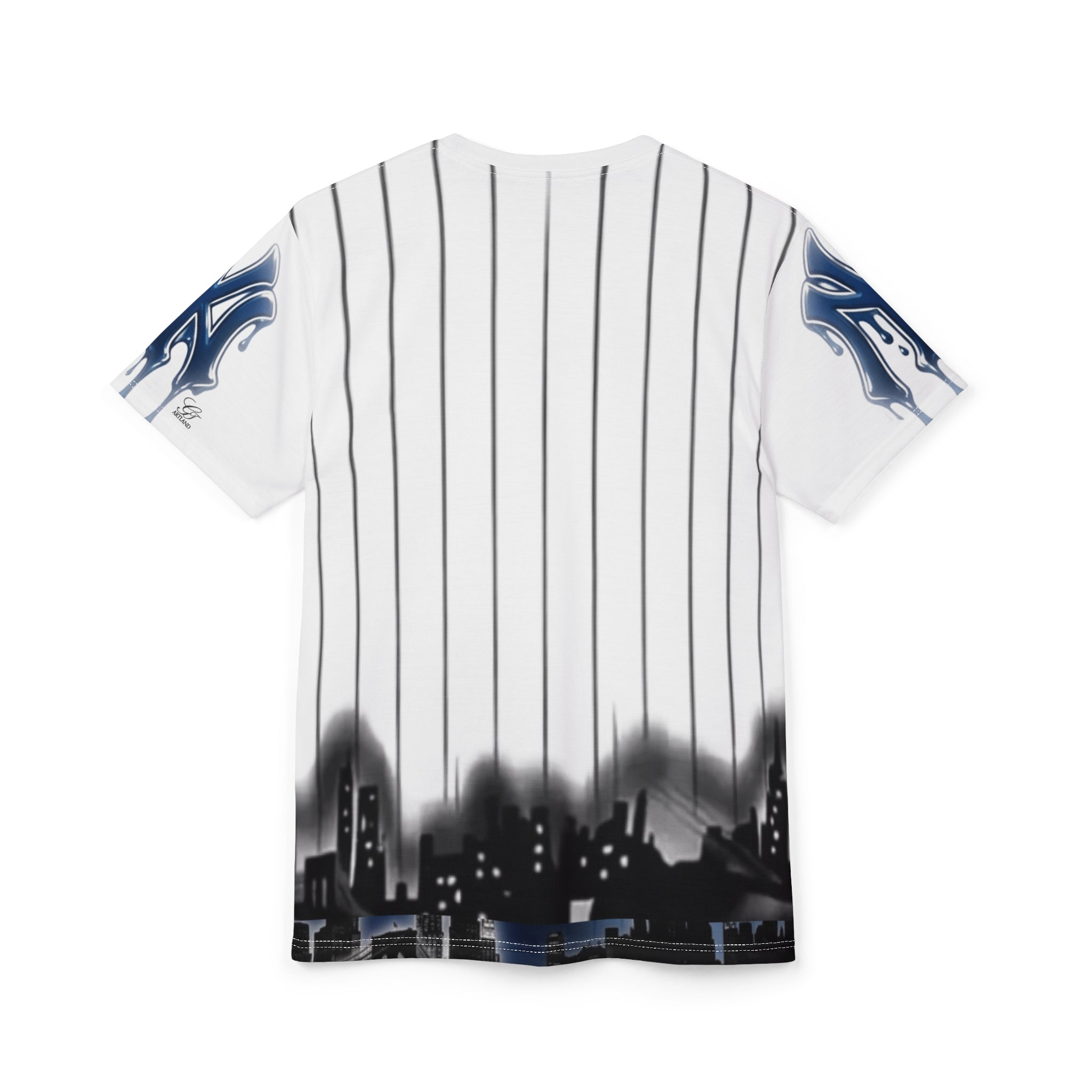 yank drip NYC style graffiti designer airbrush Lettering Tee | Baseball Pinstripe Shirt by GT Artland