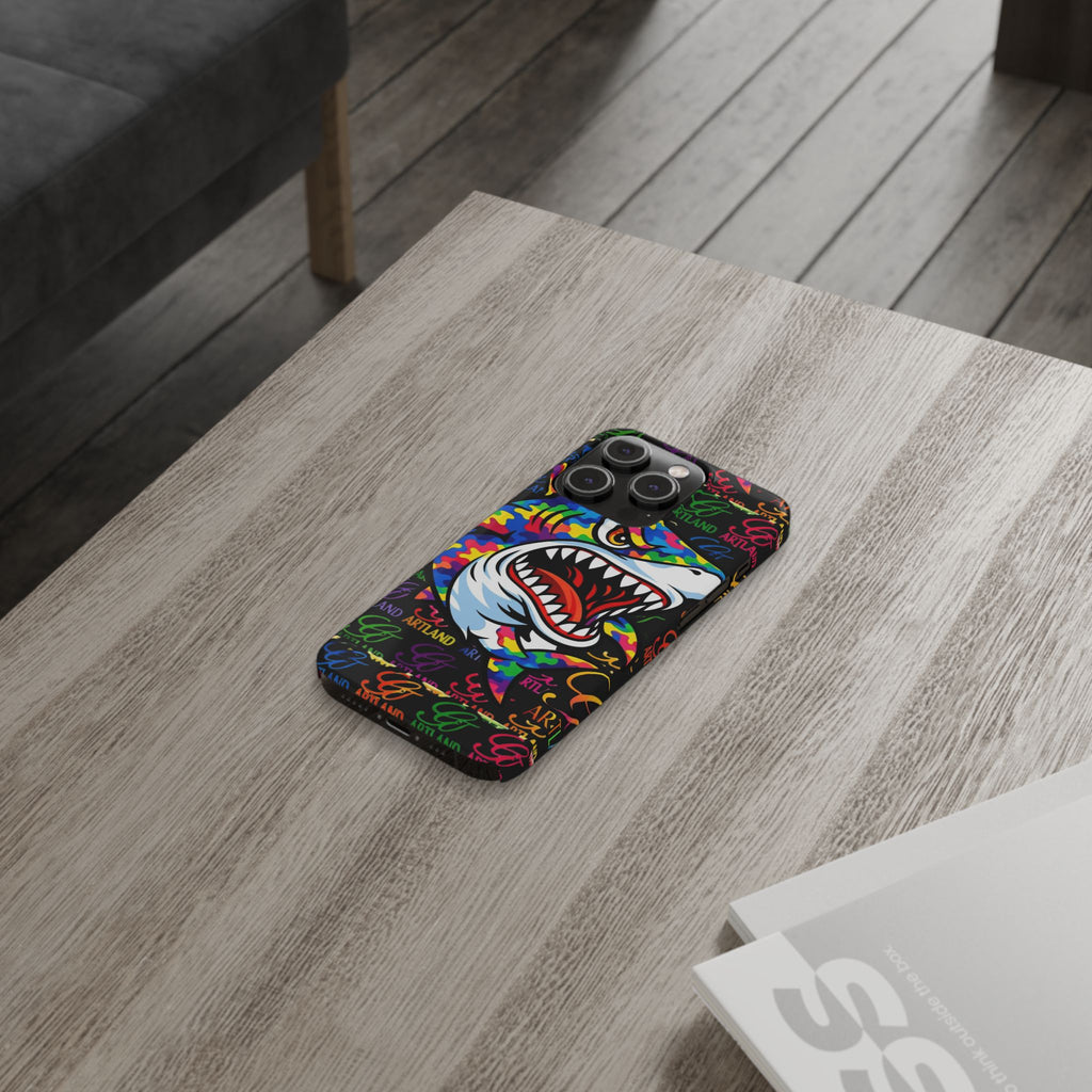Colorful Shark GT Illustration Slim Phone Case | Neon Graffiti Pattern by GT Artland