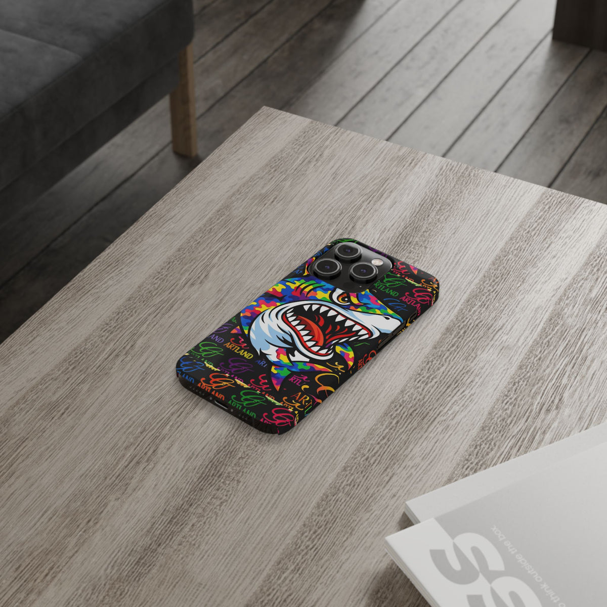 Colorful Shark GT Illustration Slim Phone Case | Neon Graffiti Pattern by GT Artland