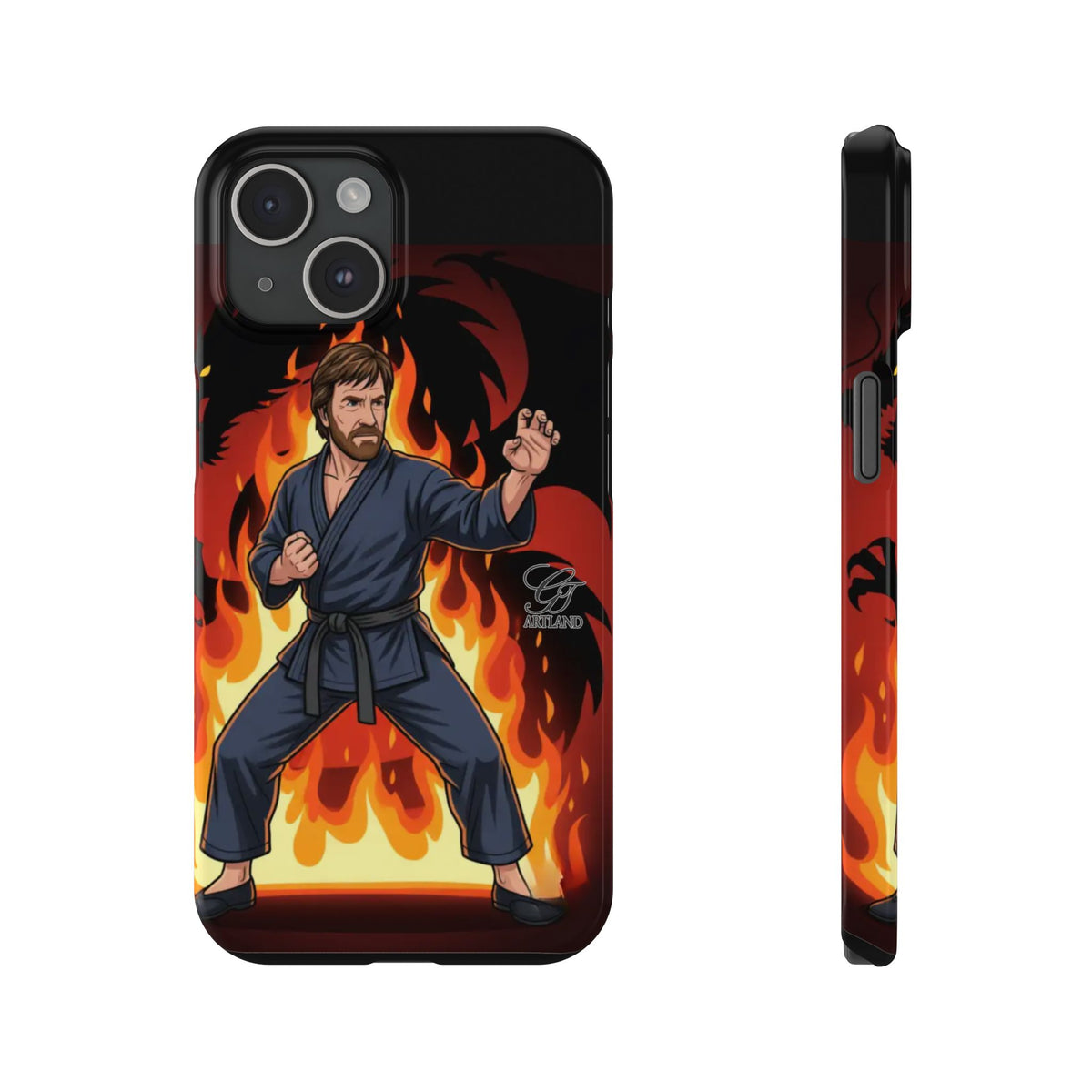 Martial Artist Illustration Slim Phone Case | Karate Fighter Flames by GT Artland