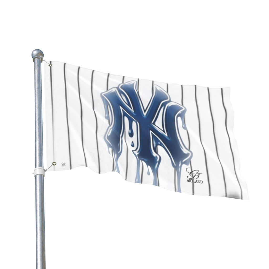 Dripping Pinstripe NY Fan Logo Flag | Double Sided Designer Flag by GT Artland