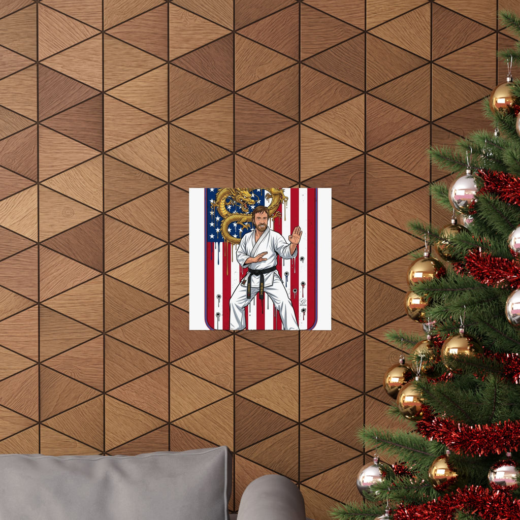 American Flag Karate Chuck Norris Master Poster | Dragon Martial Arts Matte Vertical Print by GT Artland