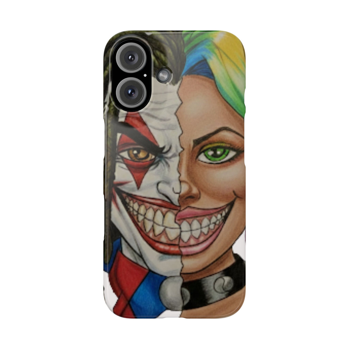 Crazy Couple Clown and Girl Half and Half 2 Faced Illustration Slim Phone Case | by GT Artland