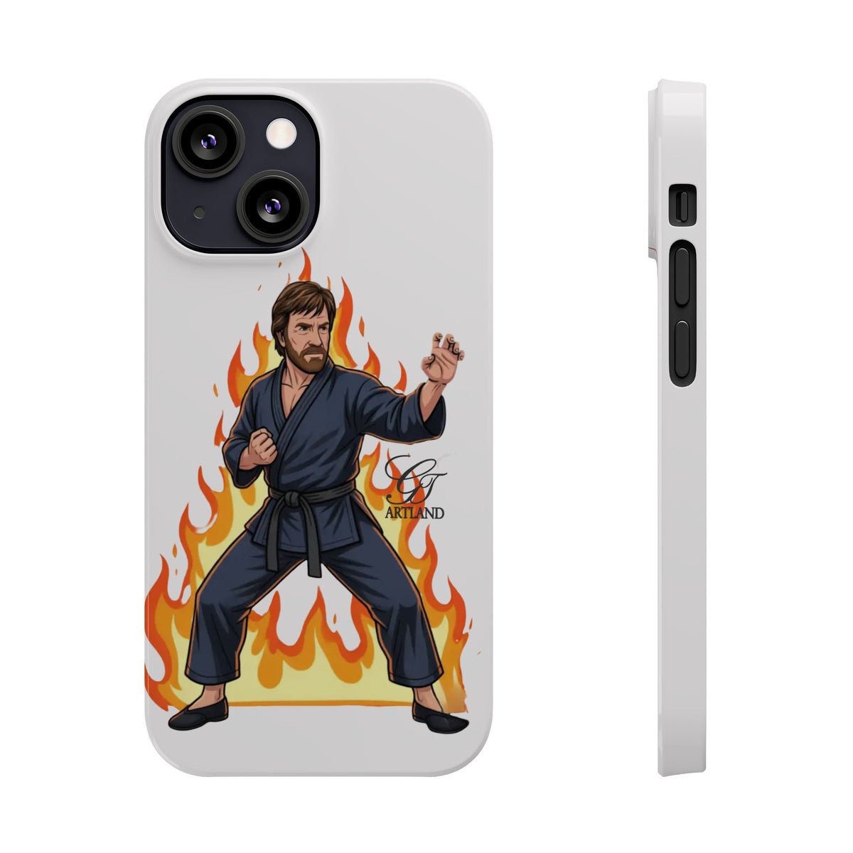 Karate Master Chuck Norris Illustration Slim Phone Case | Martial Arts Flames by GT Artland