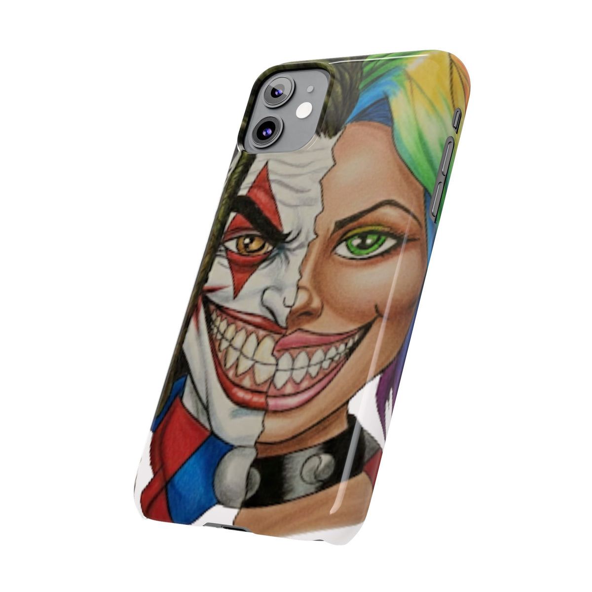 Crazy Couple Clown and Girl Half and Half 2 Faced Illustration Slim Phone Case | by GT Artland