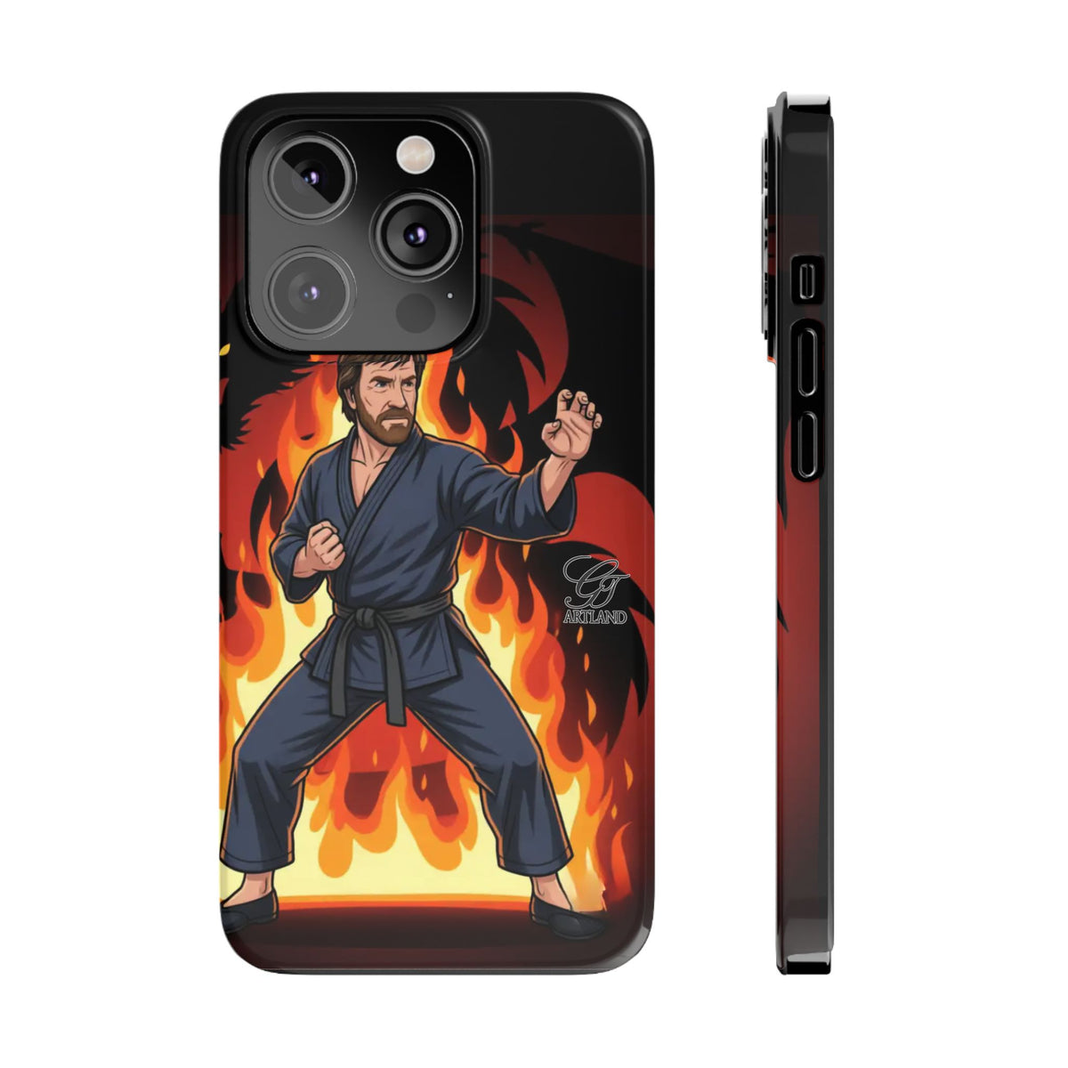 Martial Artist Illustration Slim Phone Case | Karate Fighter Flames by GT Artland