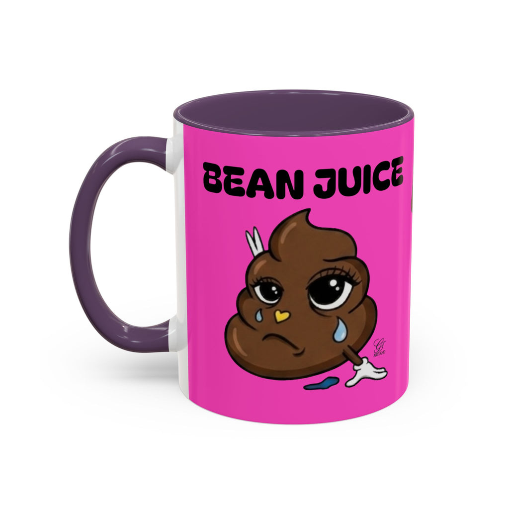 Bean Juice Coffee Mug — Funny Pink Accent Mug with Cute Poop Emoji Design (11/15oz) by GT Artland