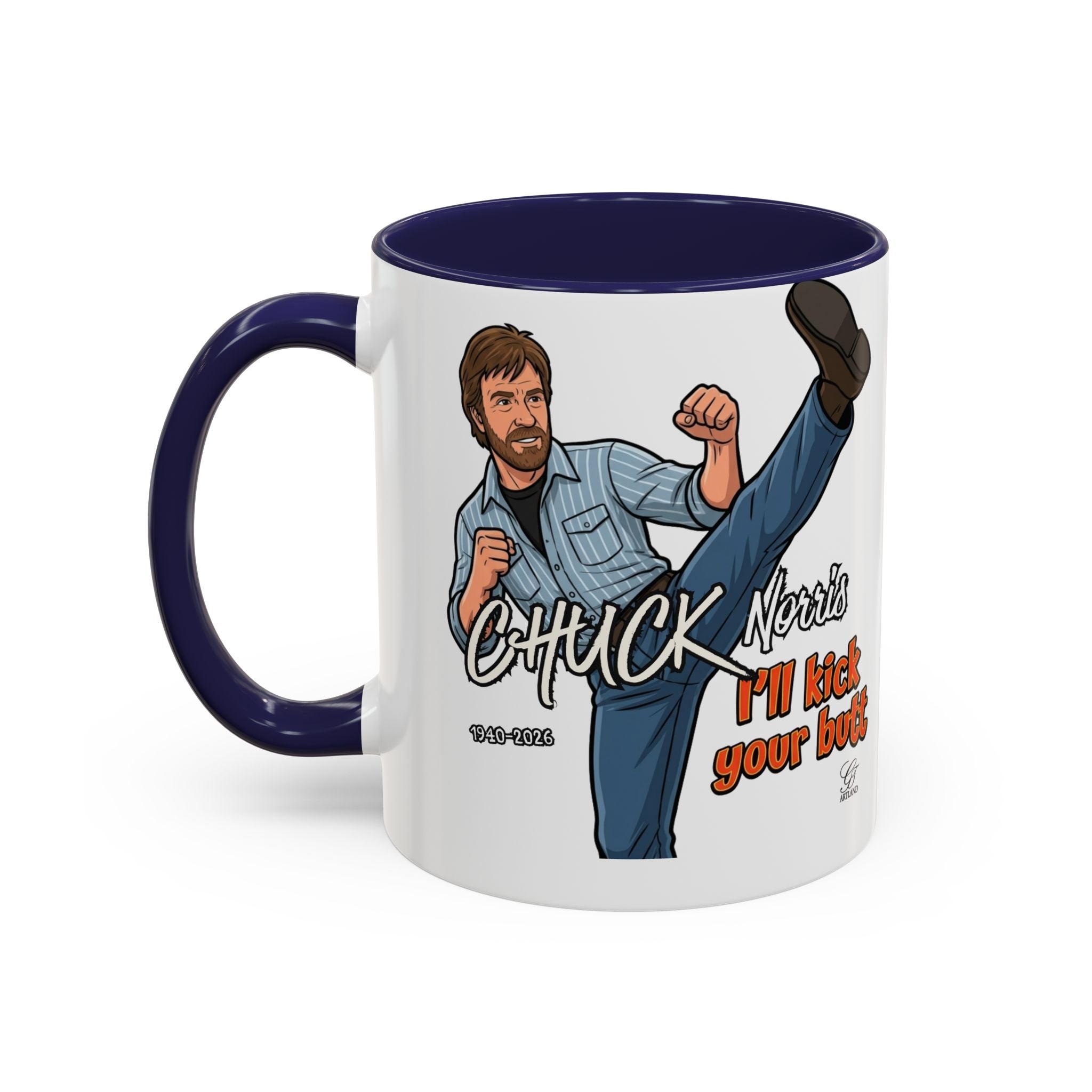 Martial Arts Chuck Norris Kick Butt Humor Character Mug | Accent Coffee Mug by GT Artland