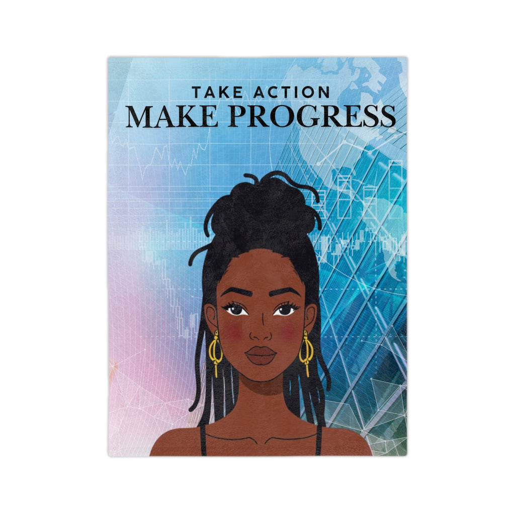 "Take Action Make Progress" Velveteen Blanket