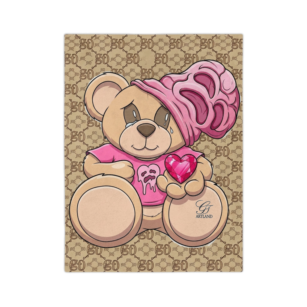 Pink Drippy Teddy Holding Heart Blanket | Designer Pattern Background by GT Artland