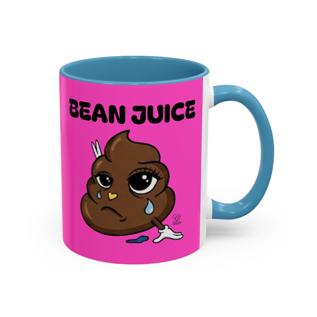 Bean Juice Coffee Mug — Funny Pink Accent Mug with Cute Poop Emoji Design (11/15oz) by GT Artland