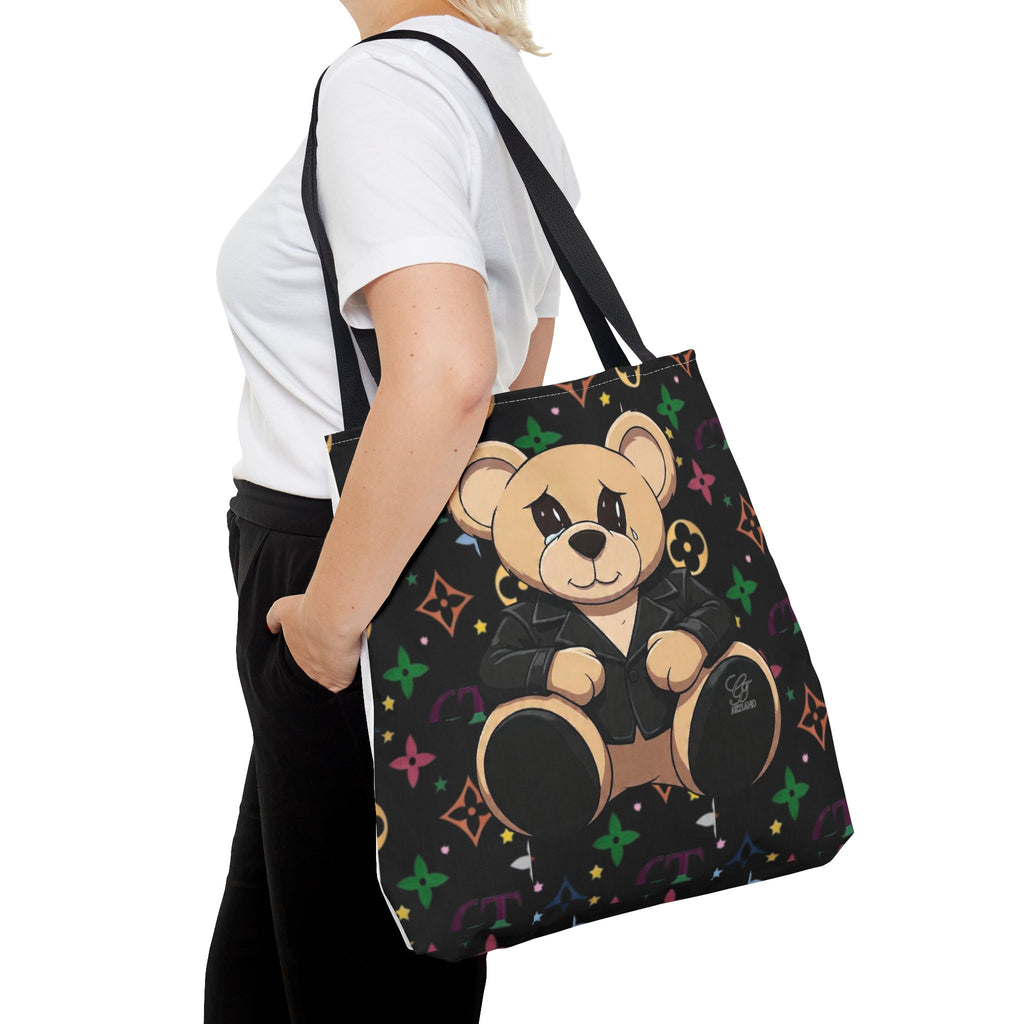 Elite Black Urban Designer Teddy Bear Monogram Tote Bag by GT Artland