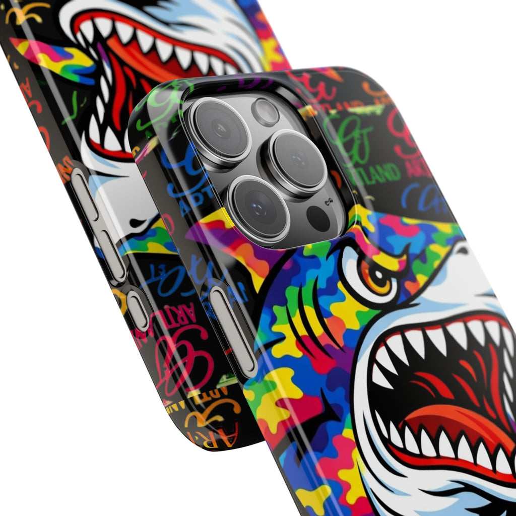 Colorful Shark GT Illustration Slim Phone Case | Neon Graffiti Pattern by GT Artland