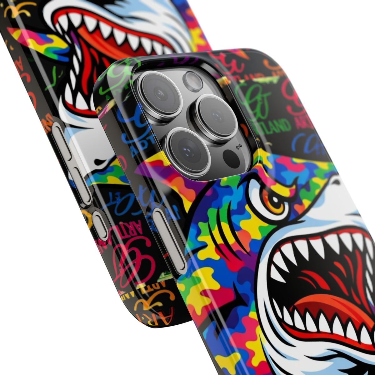 Colorful Shark GT Illustration Slim Phone Case | Neon Graffiti Pattern by GT Artland