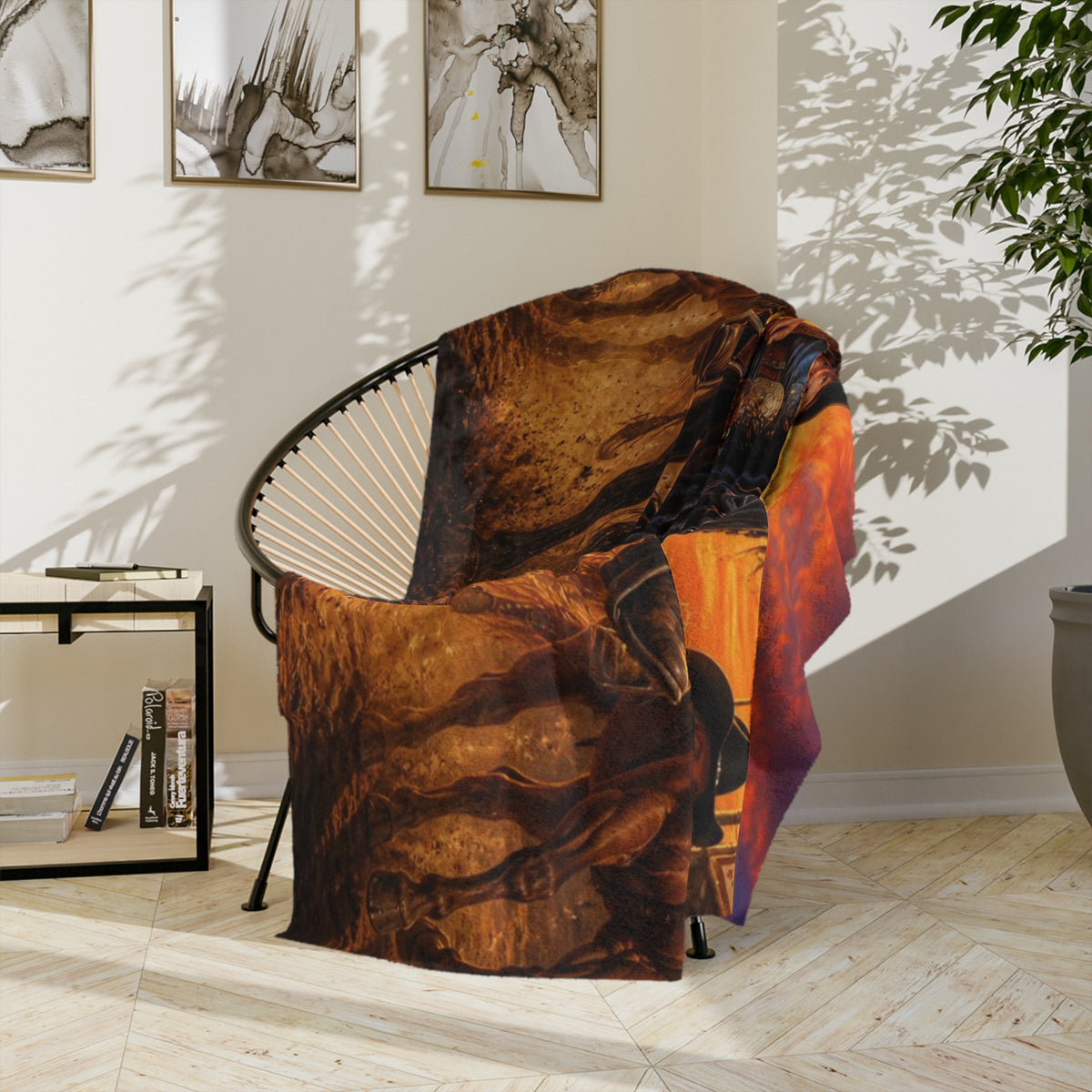 Cowboy Riders Blanket | Western Rodeo Sunset Velveteen Microfiber Blanket