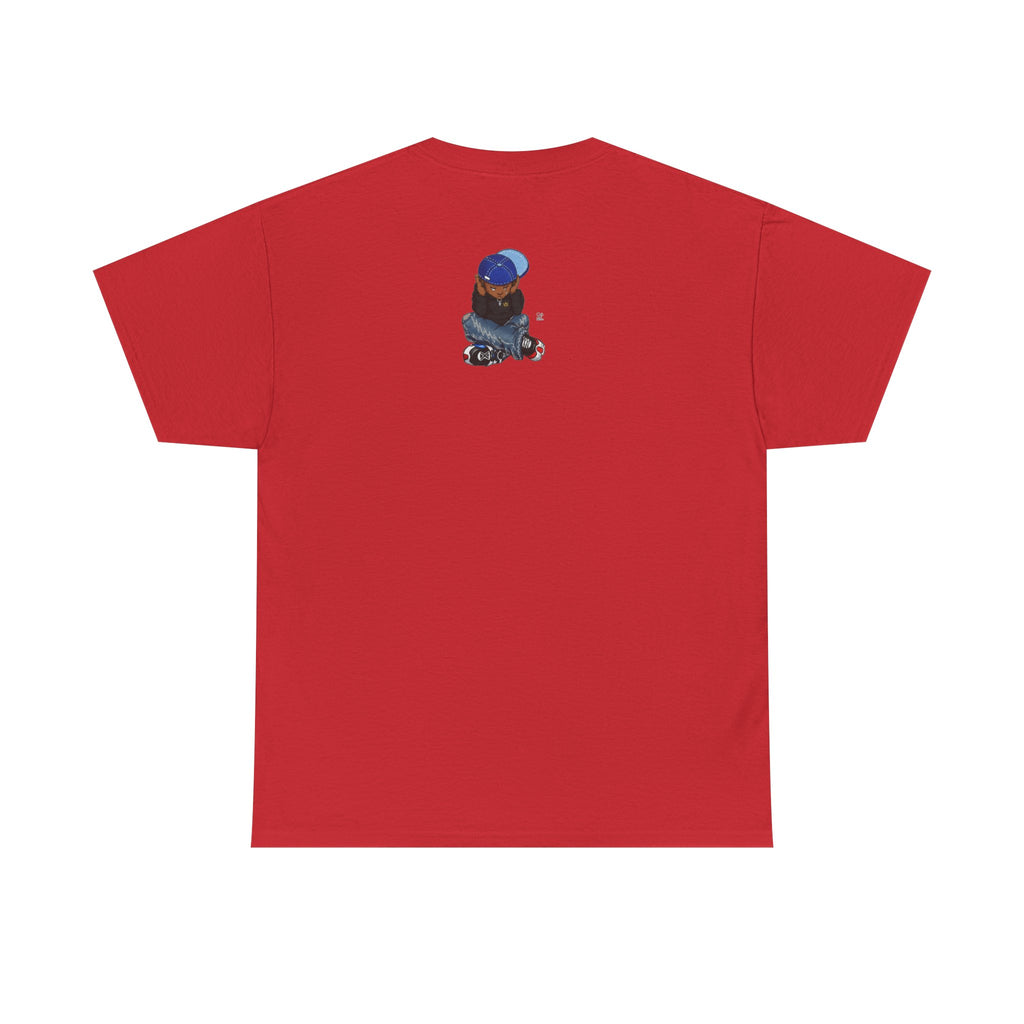 Ebony Sad Kid Illustration T-Shirt | Sitting Boy Graphic Tee b