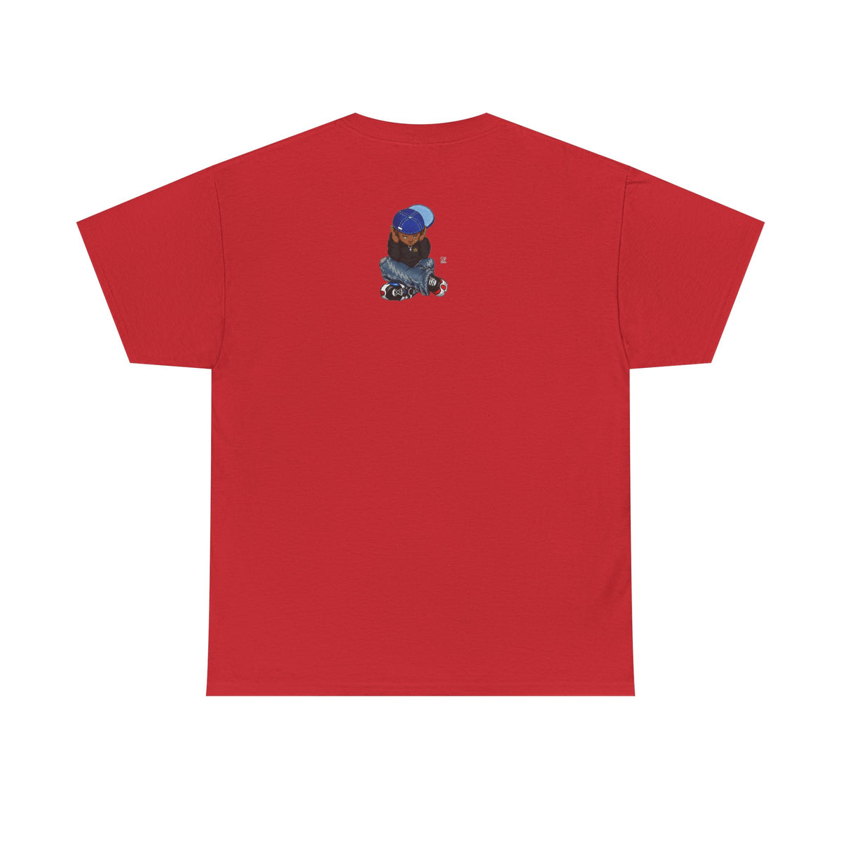 Ebony Sad Kid Illustration T-Shirt | Sitting Boy Graphic Tee b