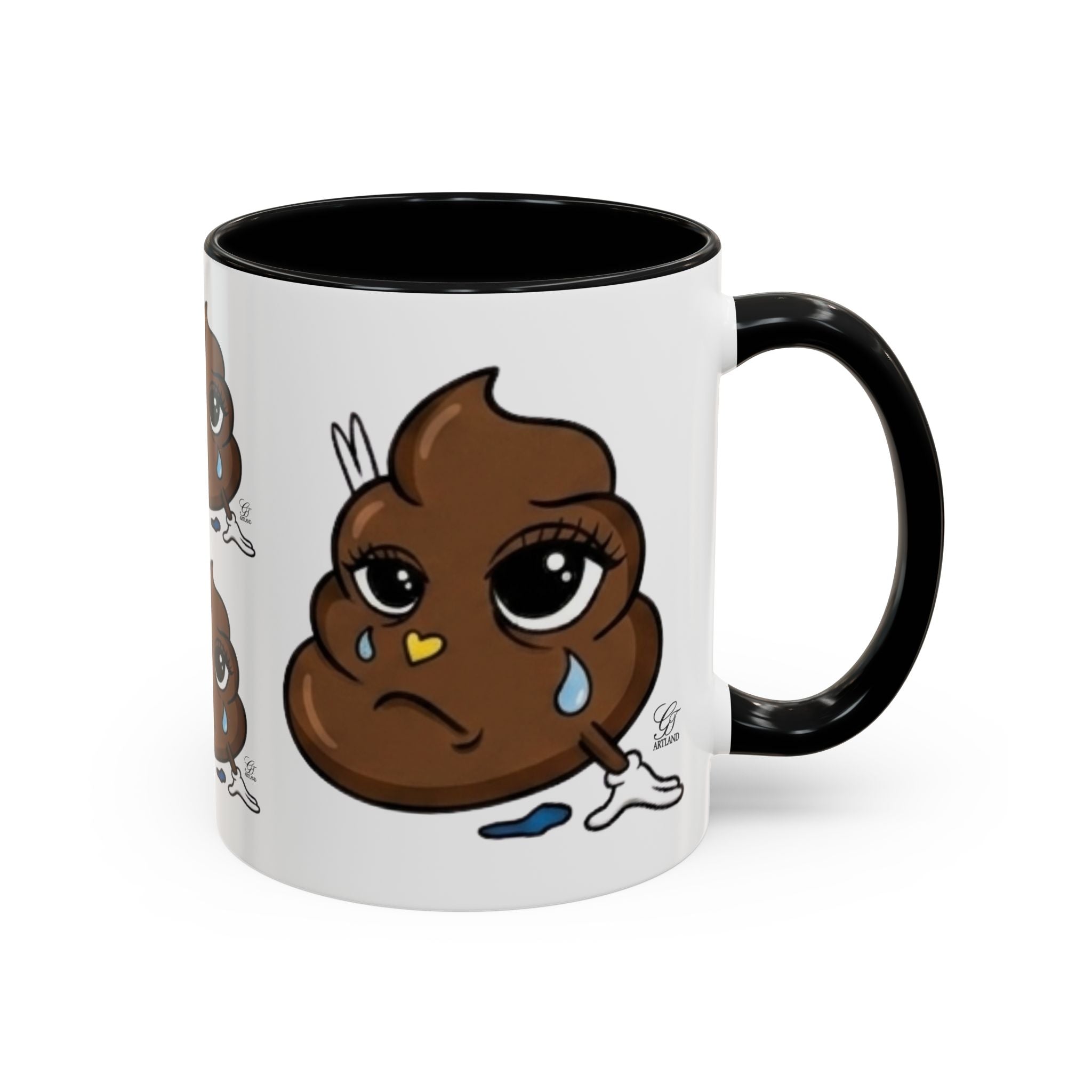 Sad Poop Emoji Coffee Mug — Funny Kawaii Gag Gift Accent Mug by GT Artland