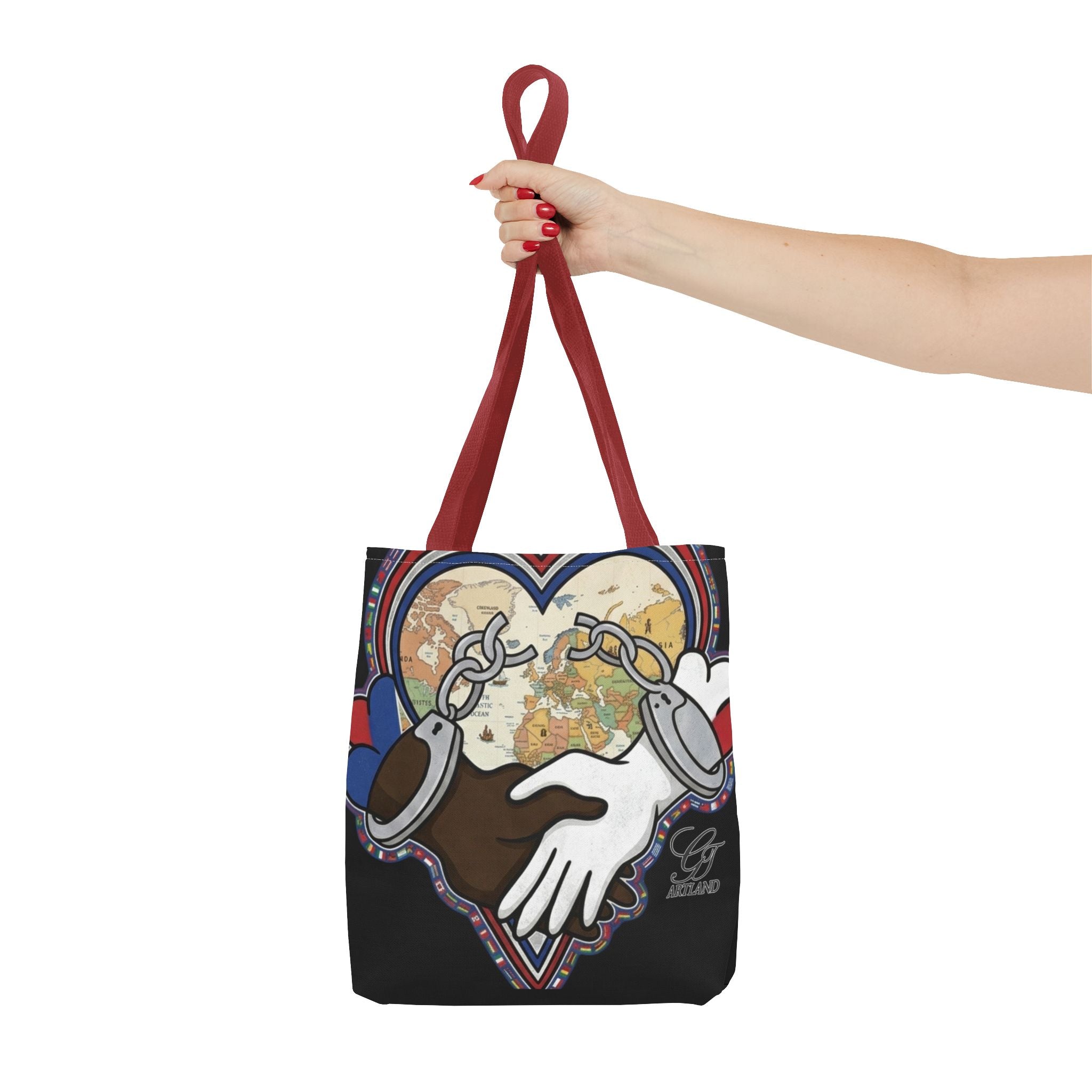 Interracial Unity Heart Handcuffs Tote Bag | All-Over Print by GT Artland