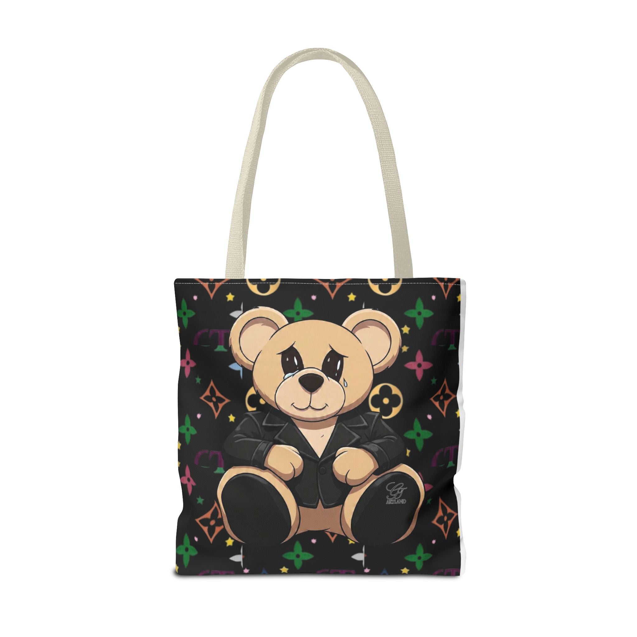Elite Black Urban Designer Teddy Bear Monogram Tote Bag by GT Artland