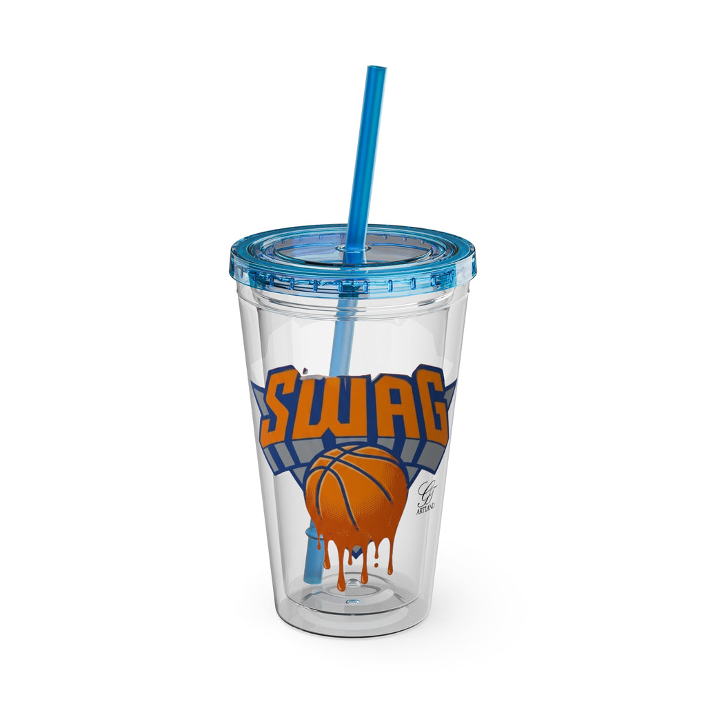 Dripping Basketball SWAG Tumbler | 16oz Clear Cup with Straw by GT Artland