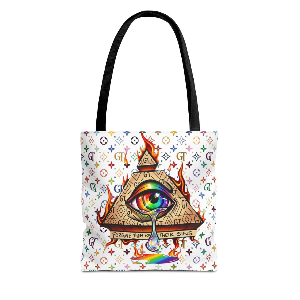 All-Seeing Eye Rainbow Pyramid Tote Bag — Forgive Them For Their Sins by GT Artland