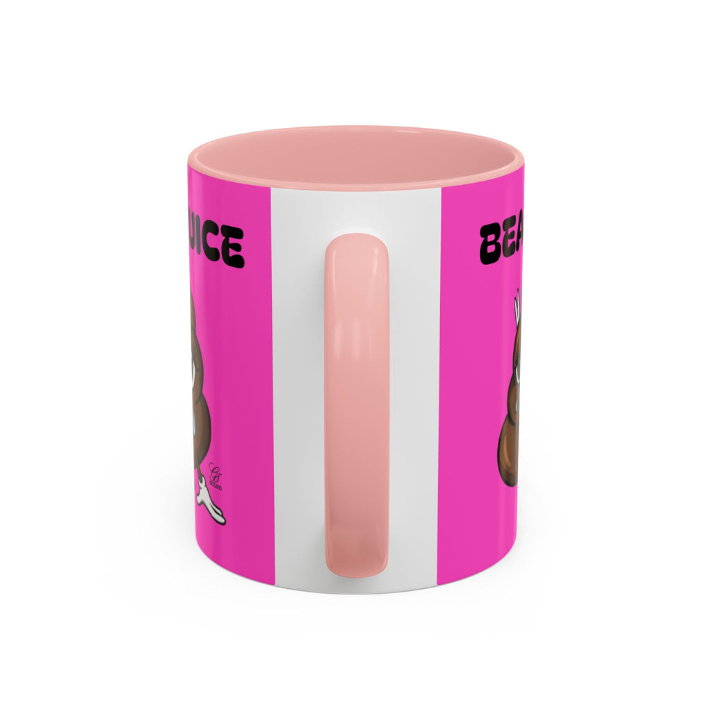 Bean Juice Coffee Mug — Funny Pink Accent Mug with Cute Poop Emoji Design (11/15oz) by GT Artland