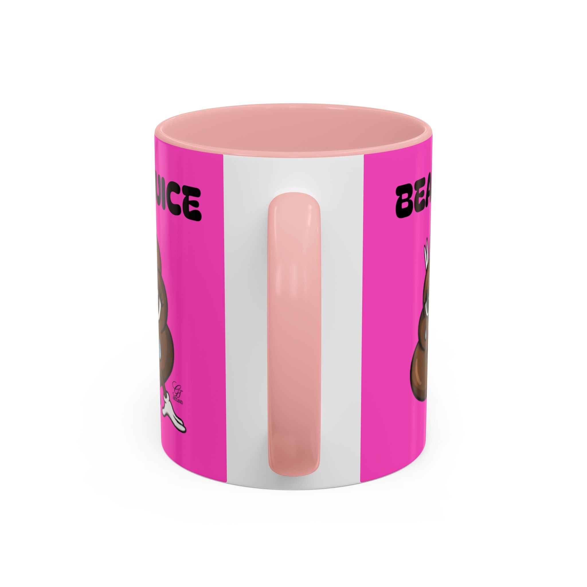 Bean Juice Coffee Mug — Funny Pink Accent Mug with Cute Poop Emoji Design (11/15oz) by GT Artland