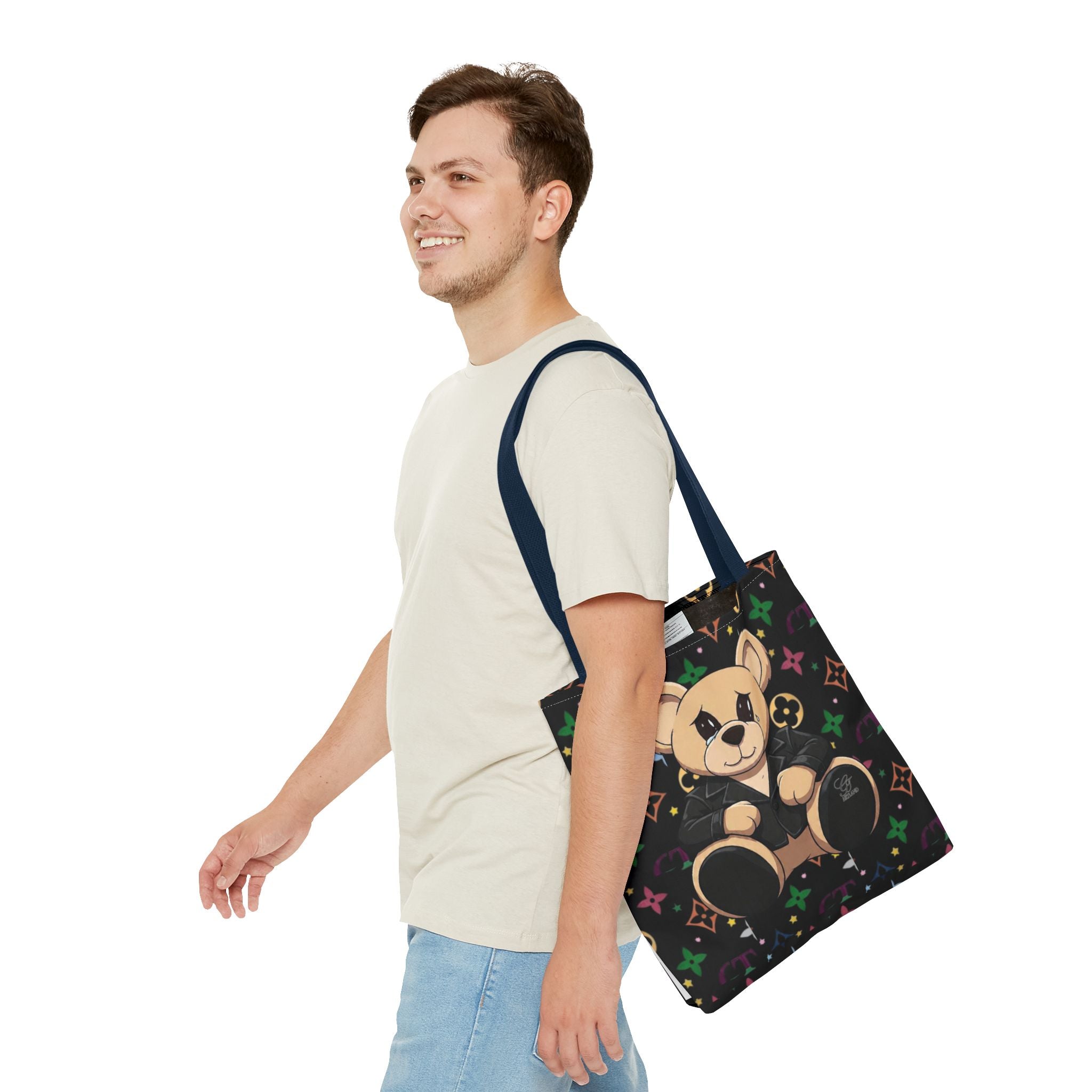 Elite Black Urban Designer Teddy Bear Monogram Tote Bag by GT Artland