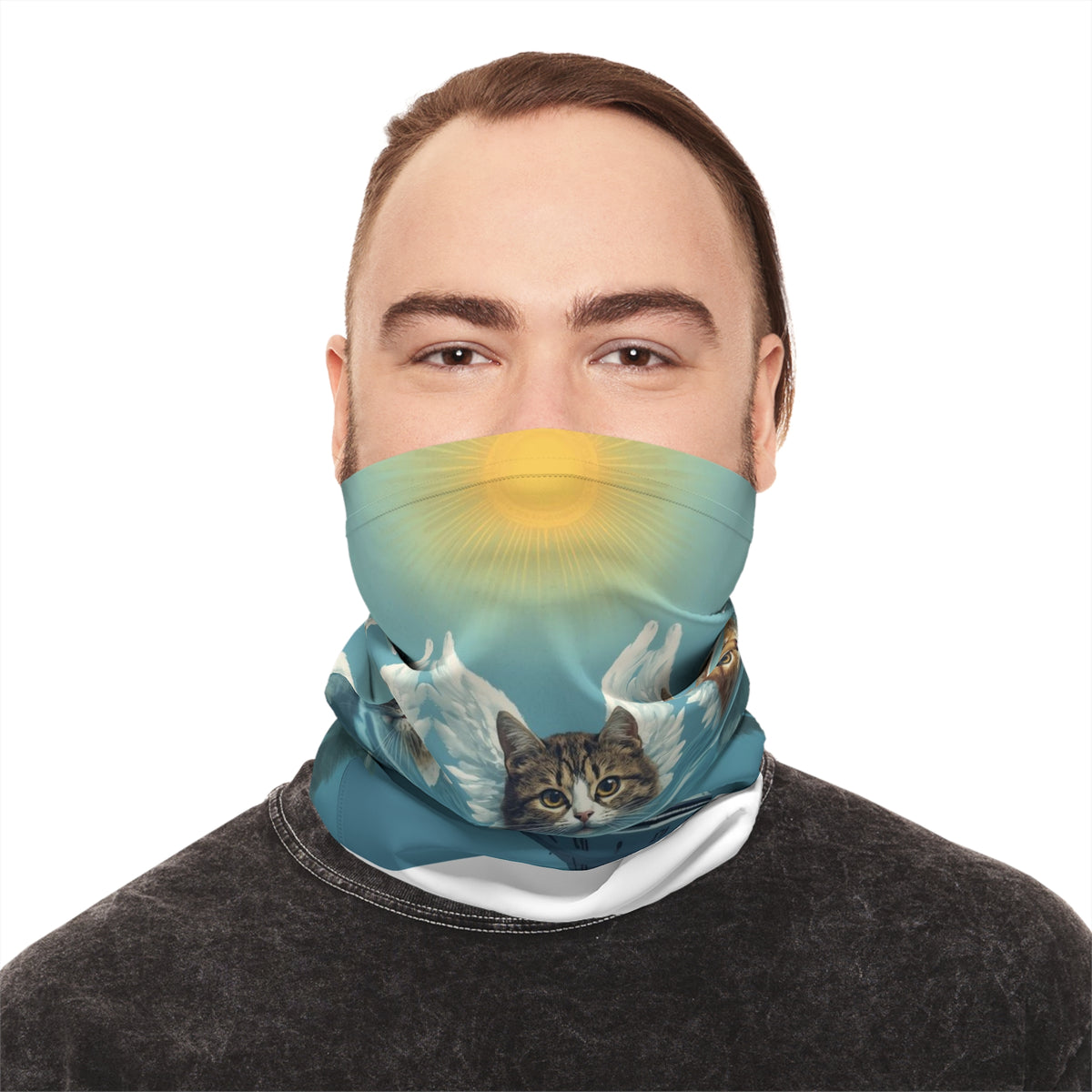 Three Cats with Wings UFO Neck Gaiter | Cat Alien Designed Face Mask by GT Artland