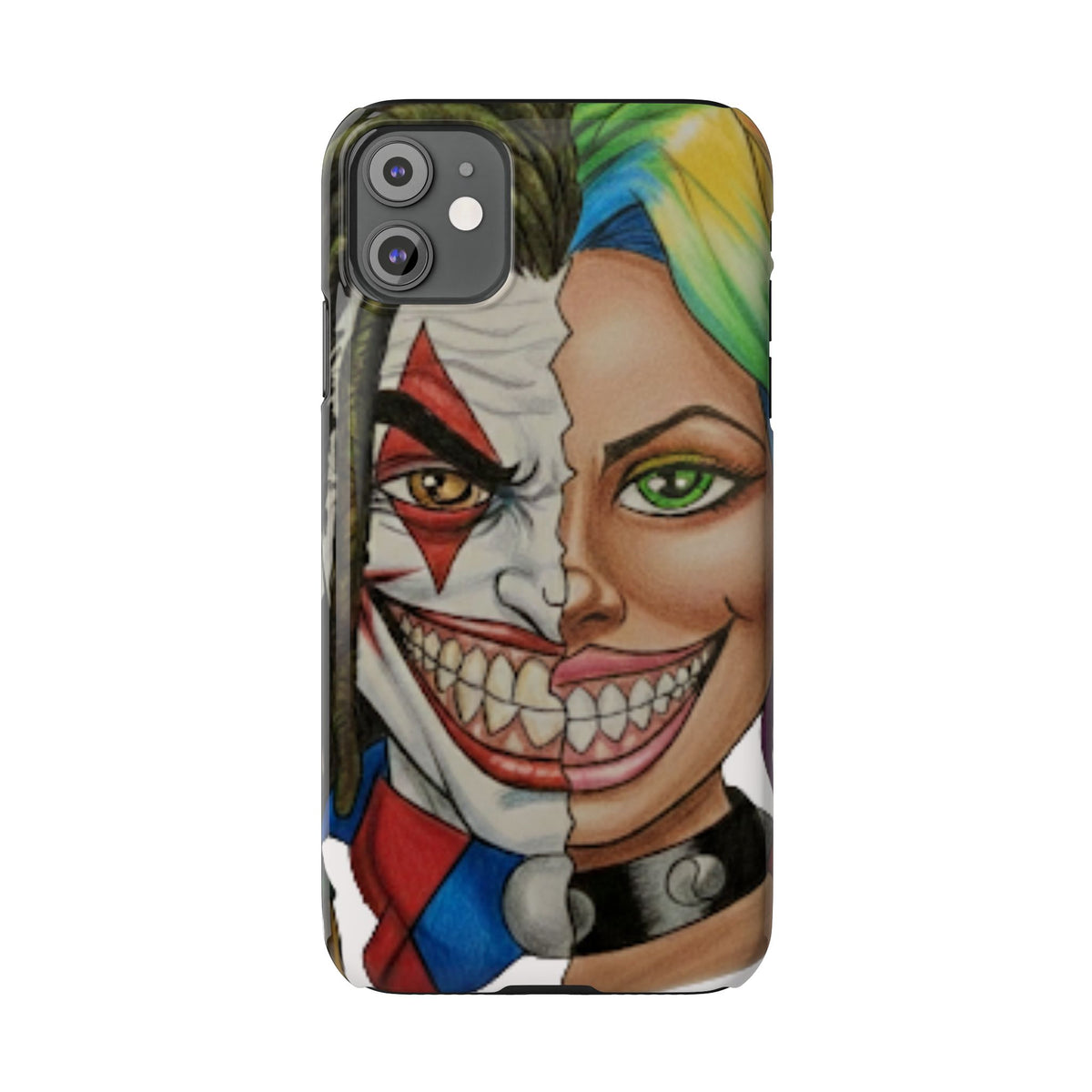 Crazy Couple Clown and Girl Half and Half 2 Faced Illustration Slim Phone Case | by GT Artland
