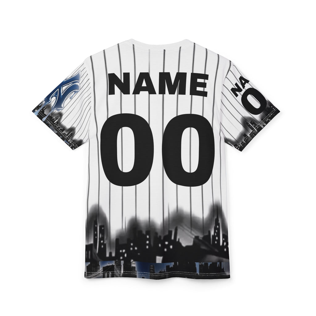 yank Dripping NY Graffiti styled designer Logo Tee | Pinstripe City Skyline by GT Artland