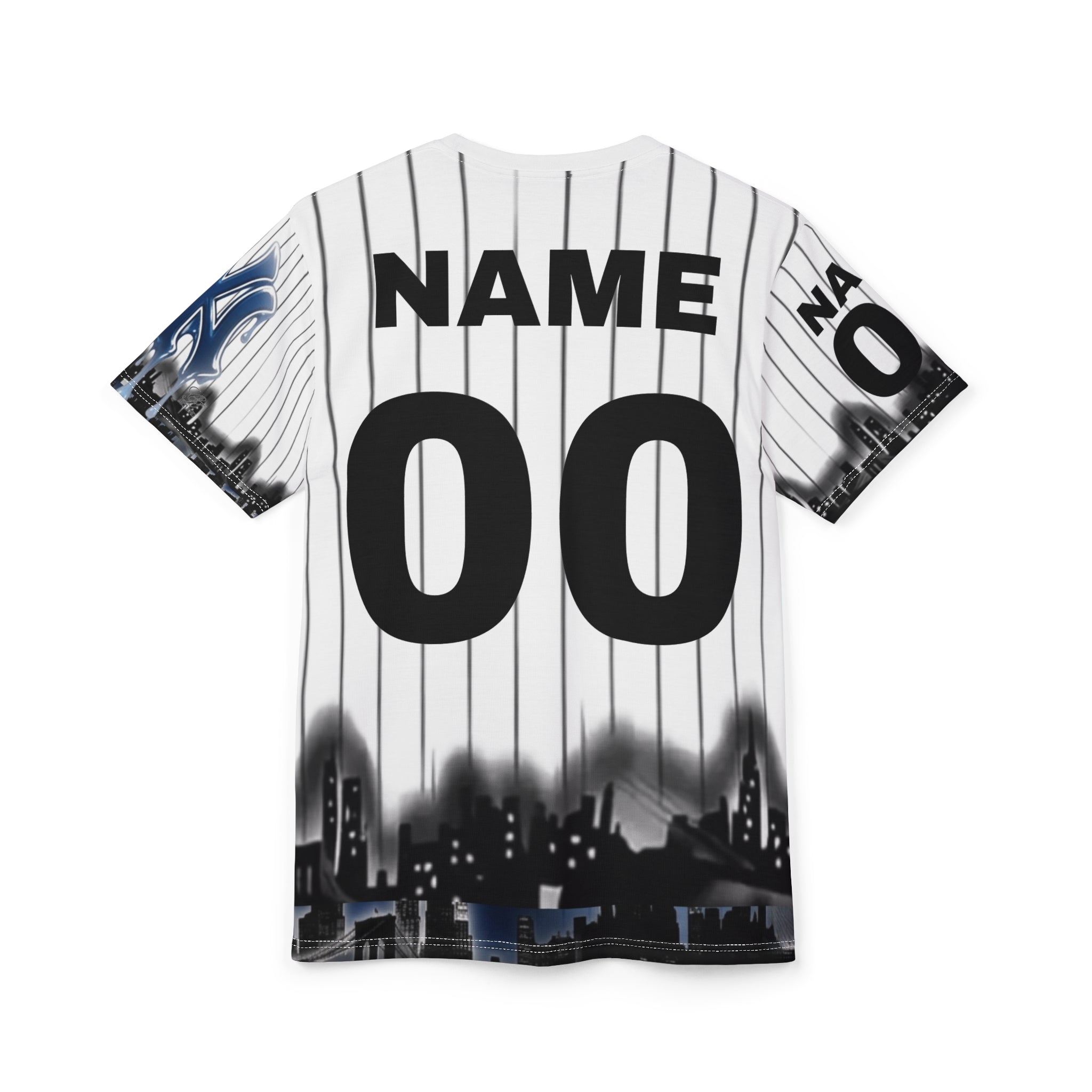 yank Dripping NY Graffiti styled designer Logo Tee | Pinstripe City Skyline by GT Artland