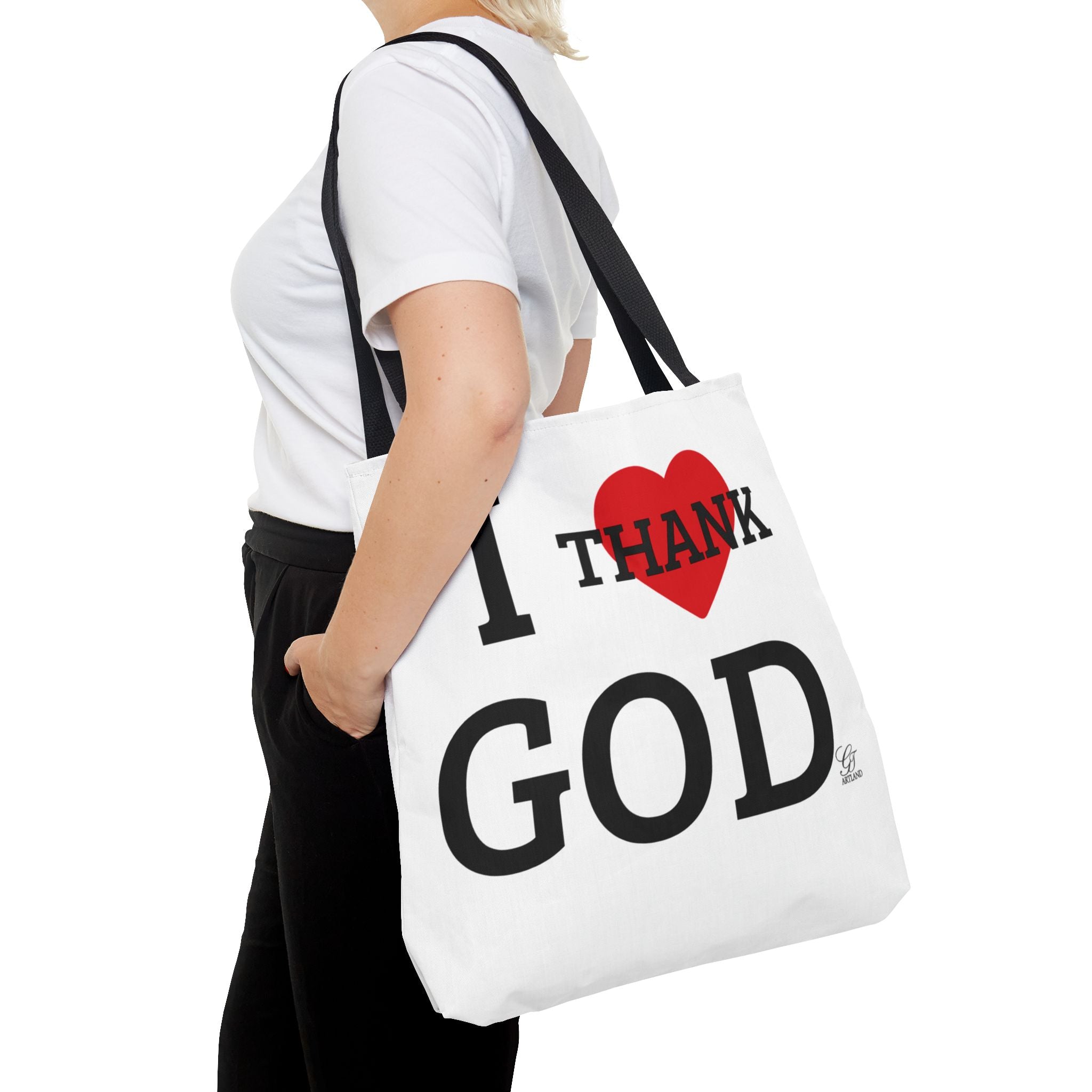 I Thank God Heart Designer Fashion Tote Bag by GT Artland