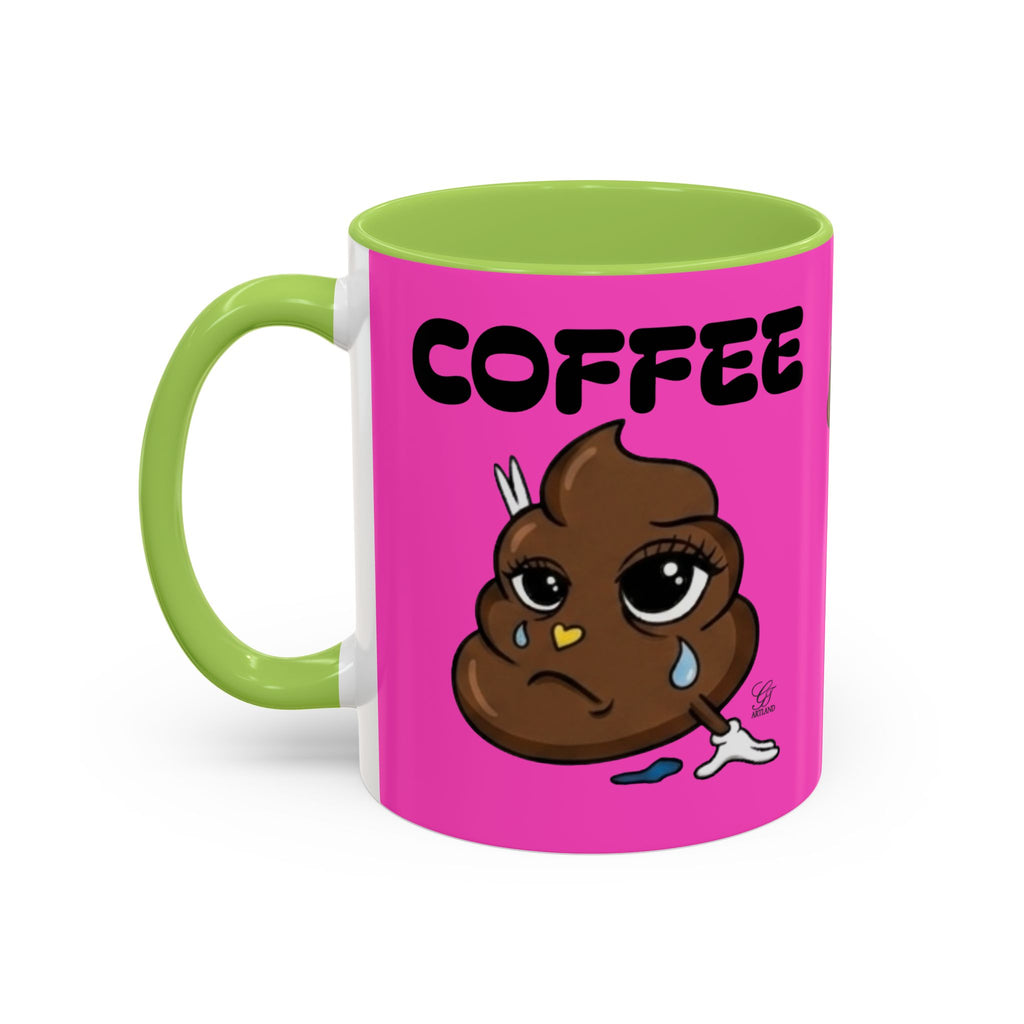 Coffee Mug — Pink 'Coffee' Sad Poop Emoji Accent Ceramic Mug (11/15oz) by GT Artland