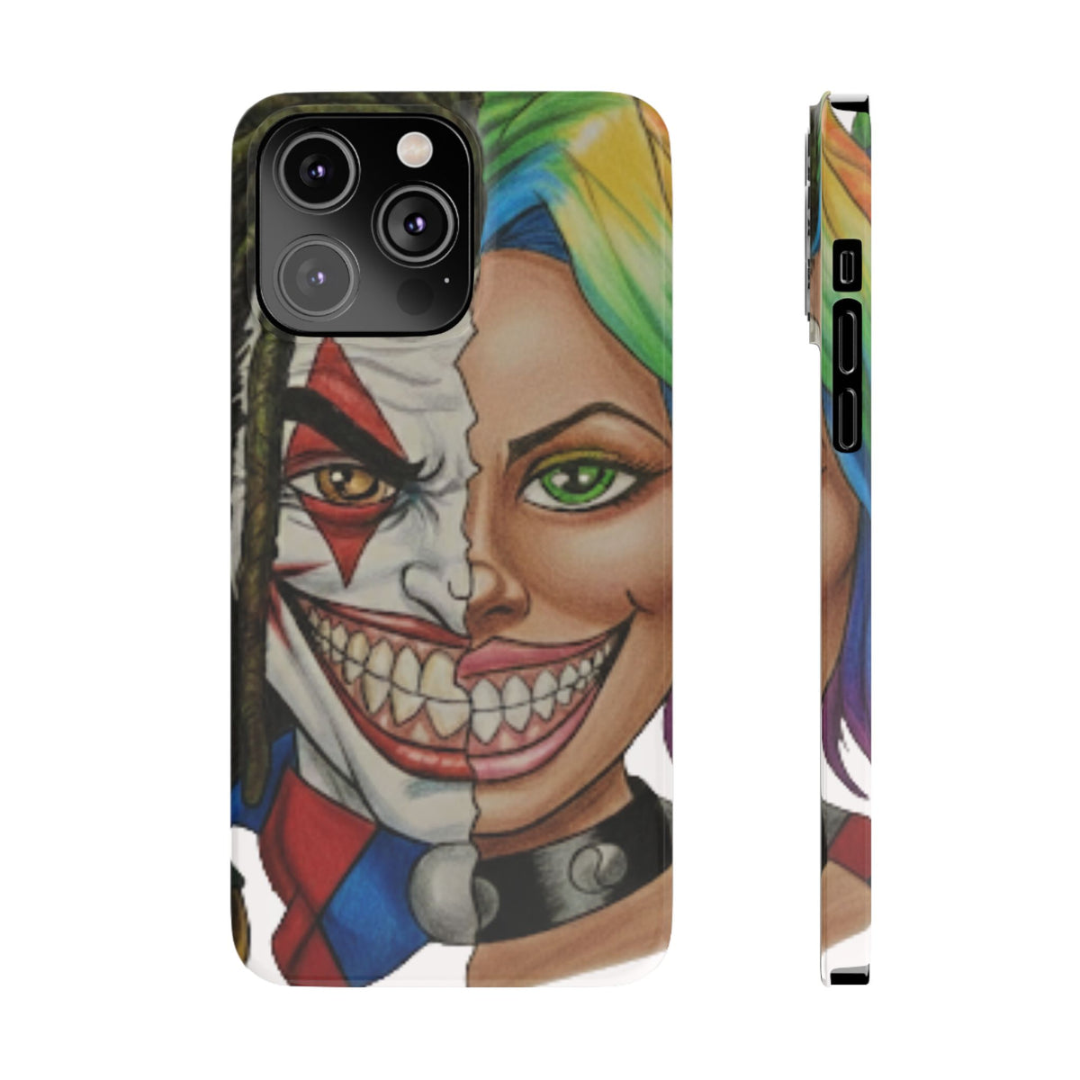 Crazy Couple Clown and Girl Half and Half 2 Faced Illustration Slim Phone Case | by GT Artland