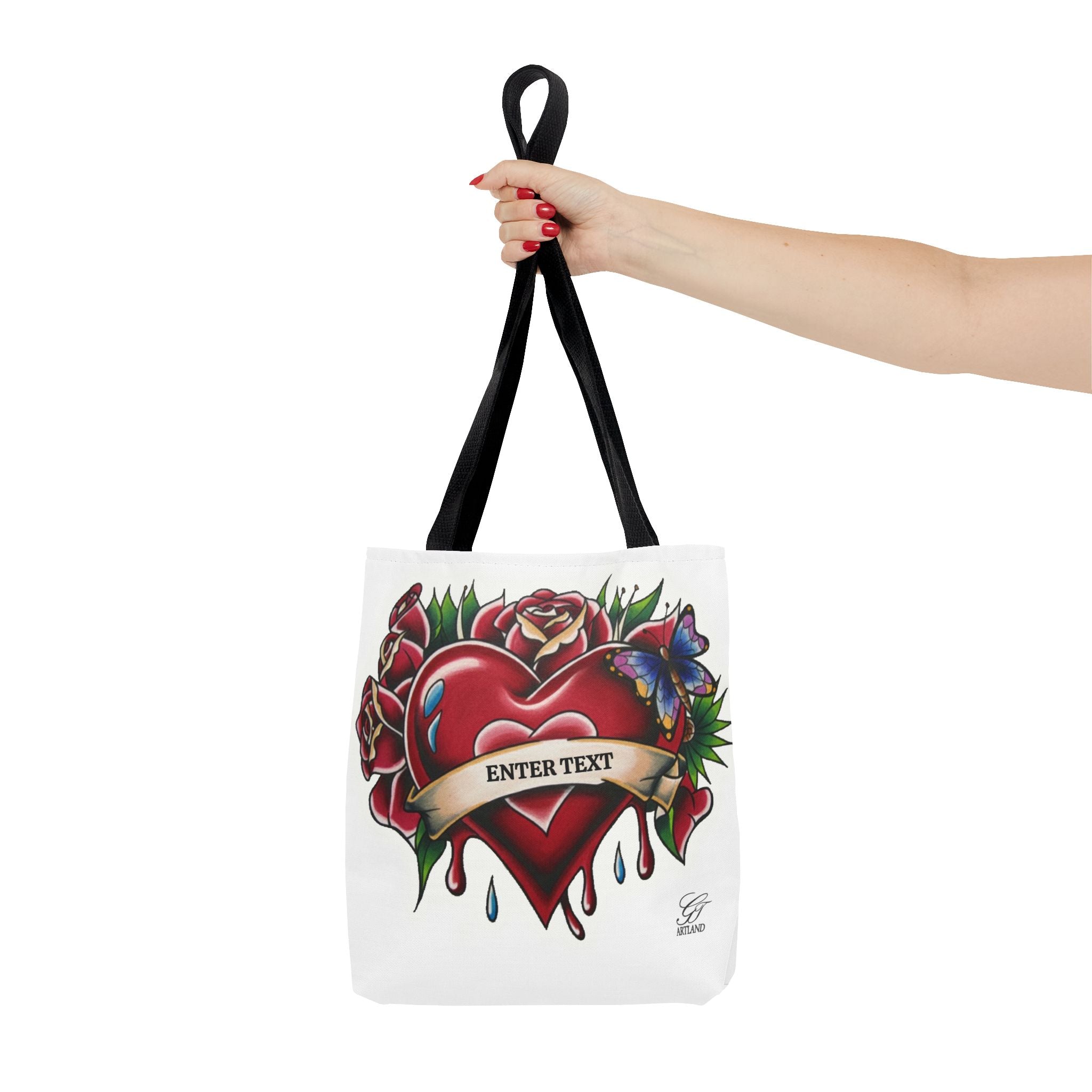 Vintage Tattoo Heart Tote Bag  Custom Banner "Enter Text" by GT Artland