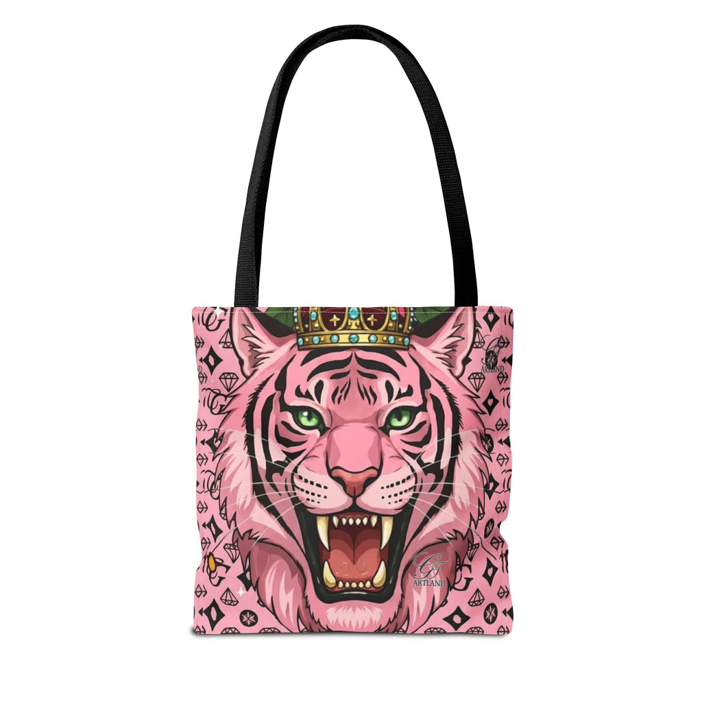 Pink Crowned Designer Elite Tiger Tote Bag — Bold Feminine Statement Shopper by GT Artland