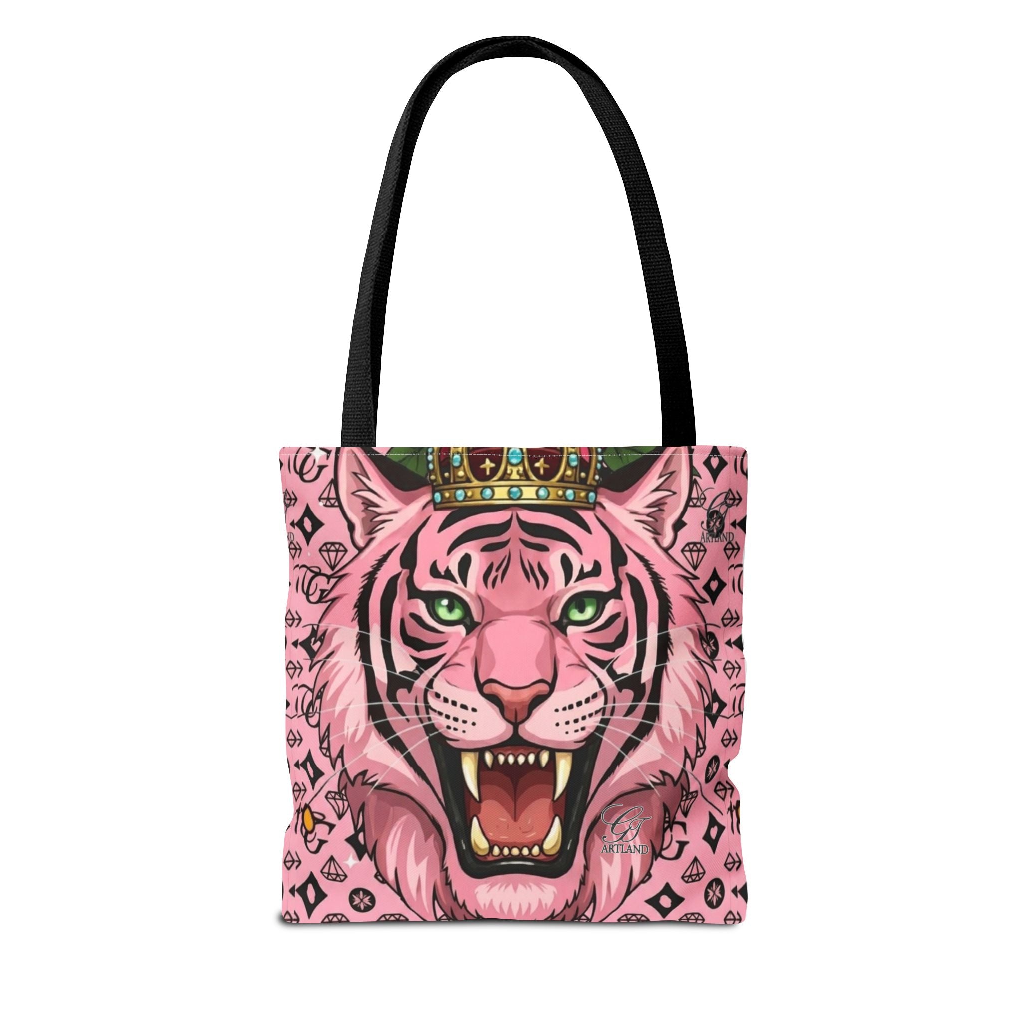 Pink Crowned Designer Elite Tiger Tote Bag — Bold Feminine Statement Shopper by GT Artland